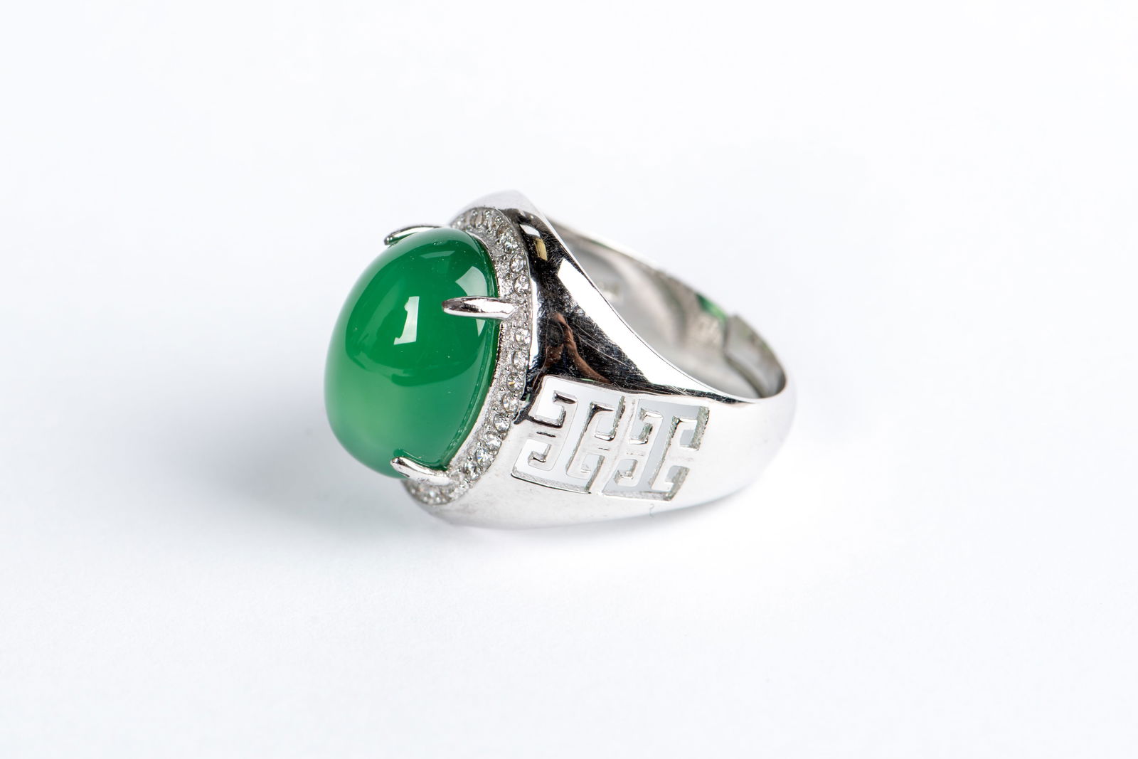 JADEITE AND STERLING SILVER RING - 2