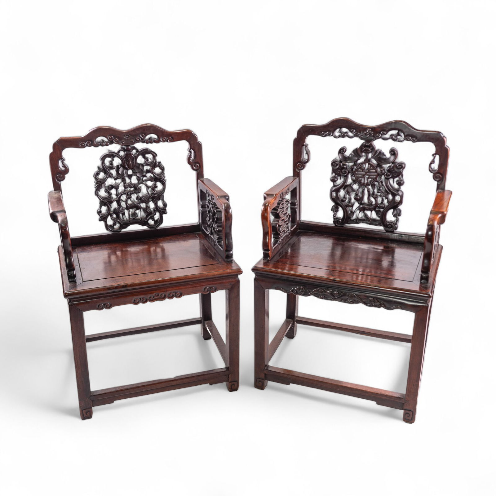 TWO CHINESE HARDWOOD ARMCHAIRS, 19TH CENTURY (1 of 9)