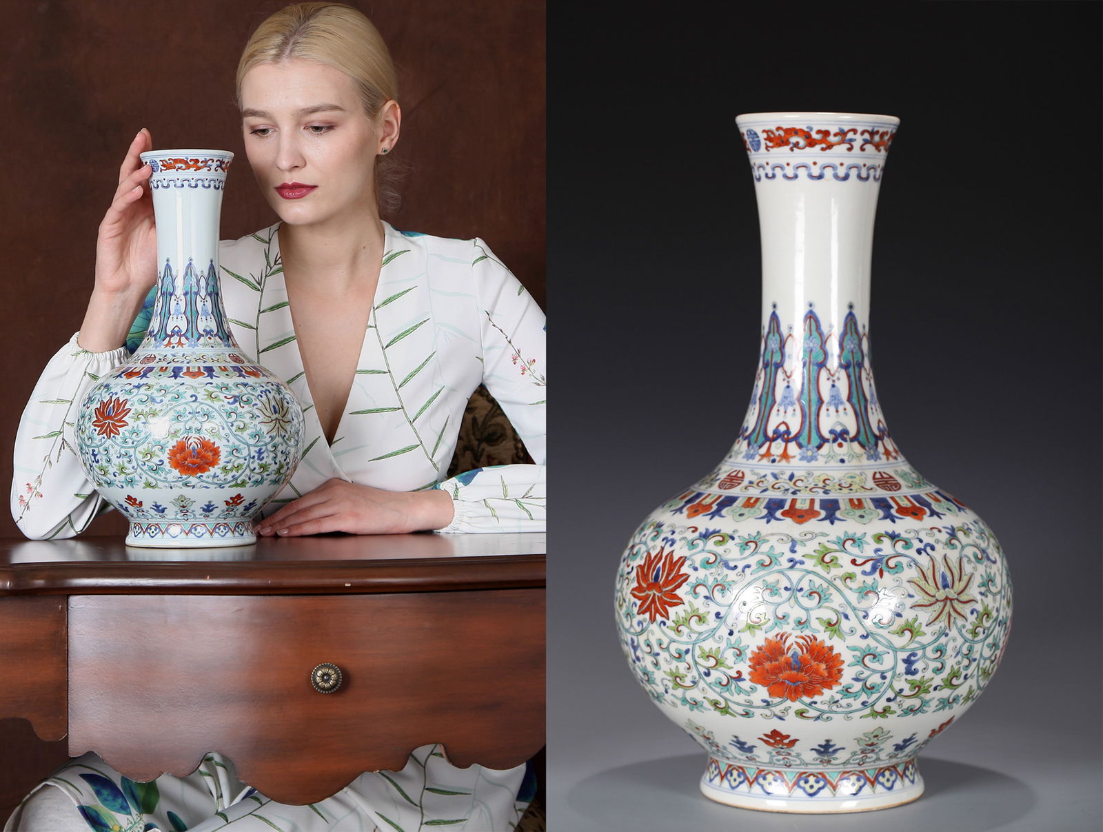 A DOUCAI VASE: A Doucai vase decorated with interlocking flowers.Height 39 cm.Note: By repute, from a Grandfather's collection of Asian Art.