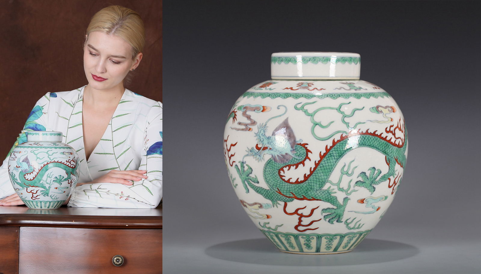 A DOUCAI JAR: A Doucai jar decorated with dragon design.Height 20 cm.Note: By repute, from a Grandfather's collection of Asian Art.