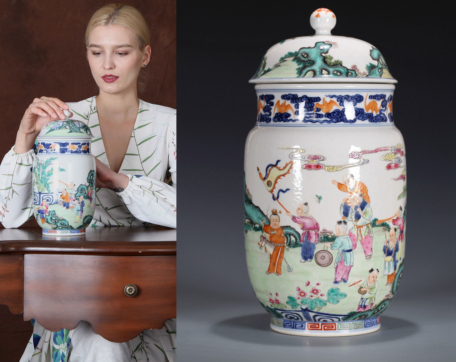 A FAMILLE-ROSE JAR: A famille-rose jar (Zhuang Guan) decorated with boys at play.Height 30 cm.Note: By repute, from a Grandfather's collection of Asian Art.