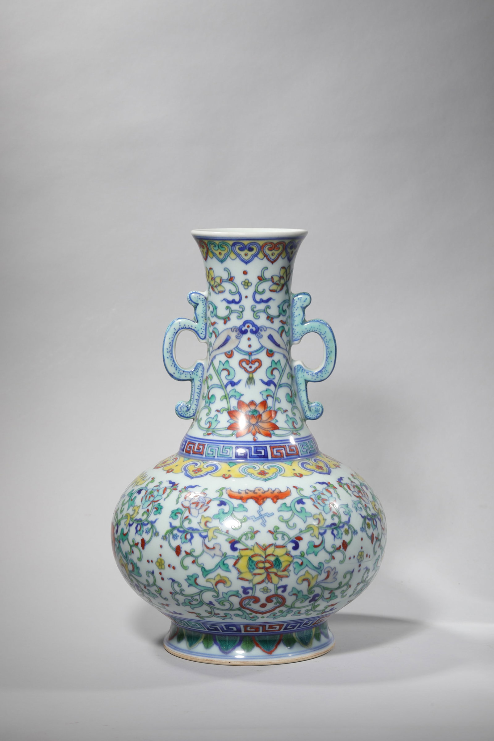 A DOUCAI 'LOTUS AND BAT' DOUBLE-EARED BOTTLE VASE (1 of 6)