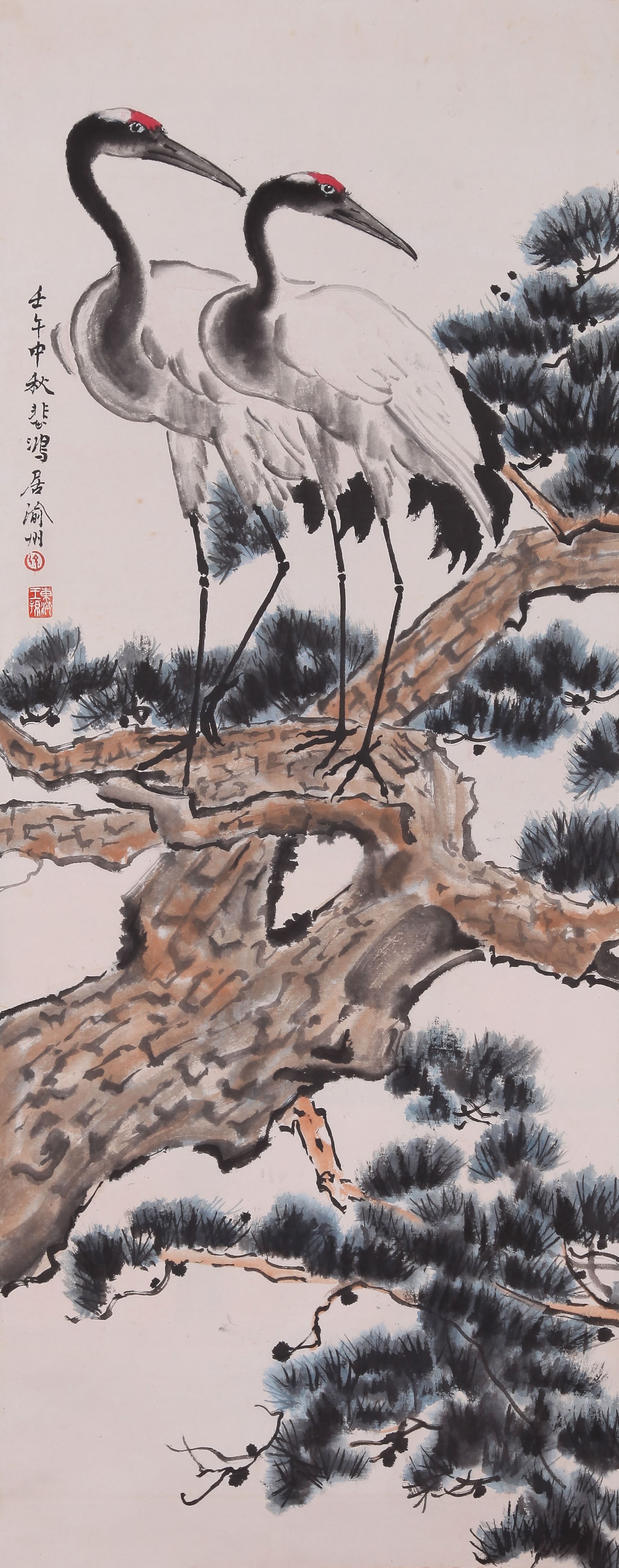 XU BEIHONG (HSU PEI-HUNG), ATTRIBUTED TO, TWO CRANES, HANGING SCROLL - 2