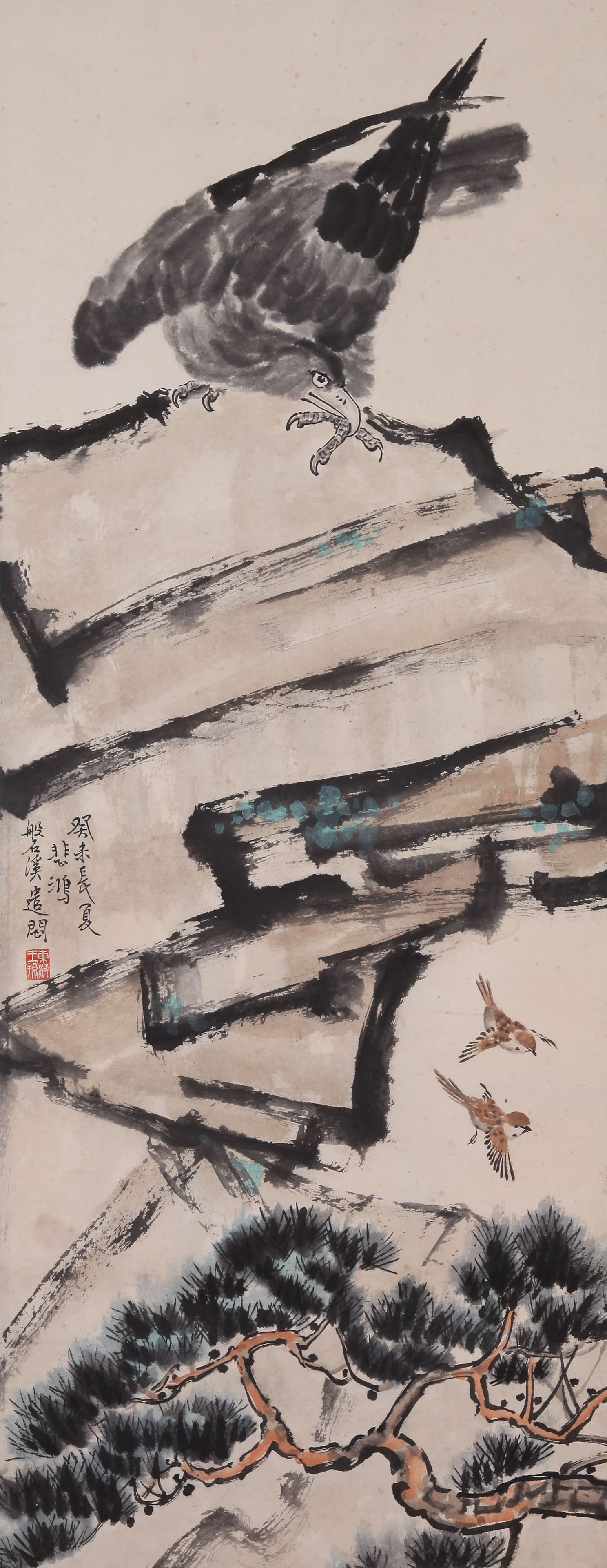 XU BEIHONG (HSU PEI-HUNG), ATTRIBUTED TO, EAGLE AND ROCK, HANGING SCROLL - 2