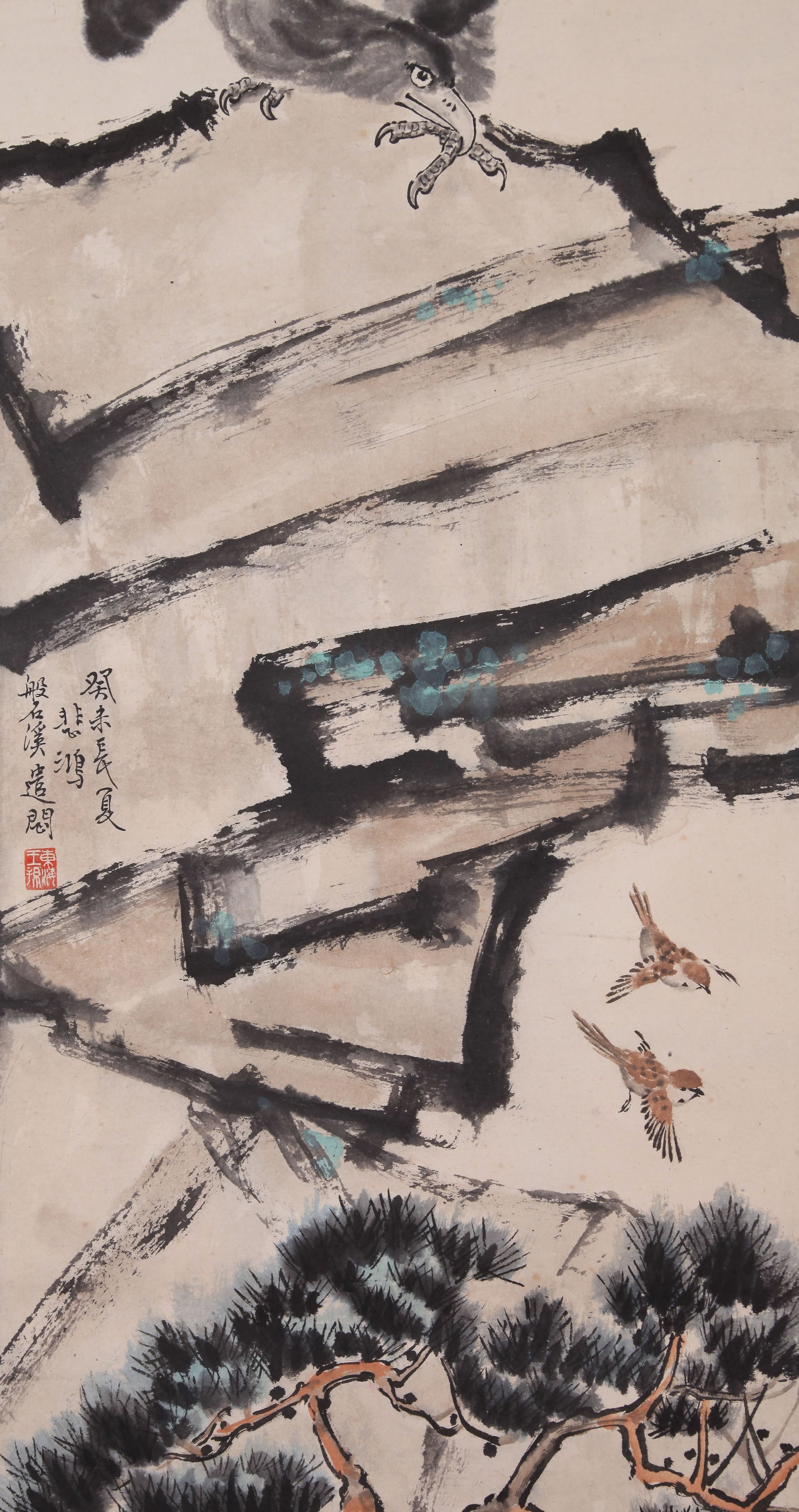 XU BEIHONG (HSU PEI-HUNG), ATTRIBUTED TO, EAGLE AND ROCK, HANGING SCROLL - 8