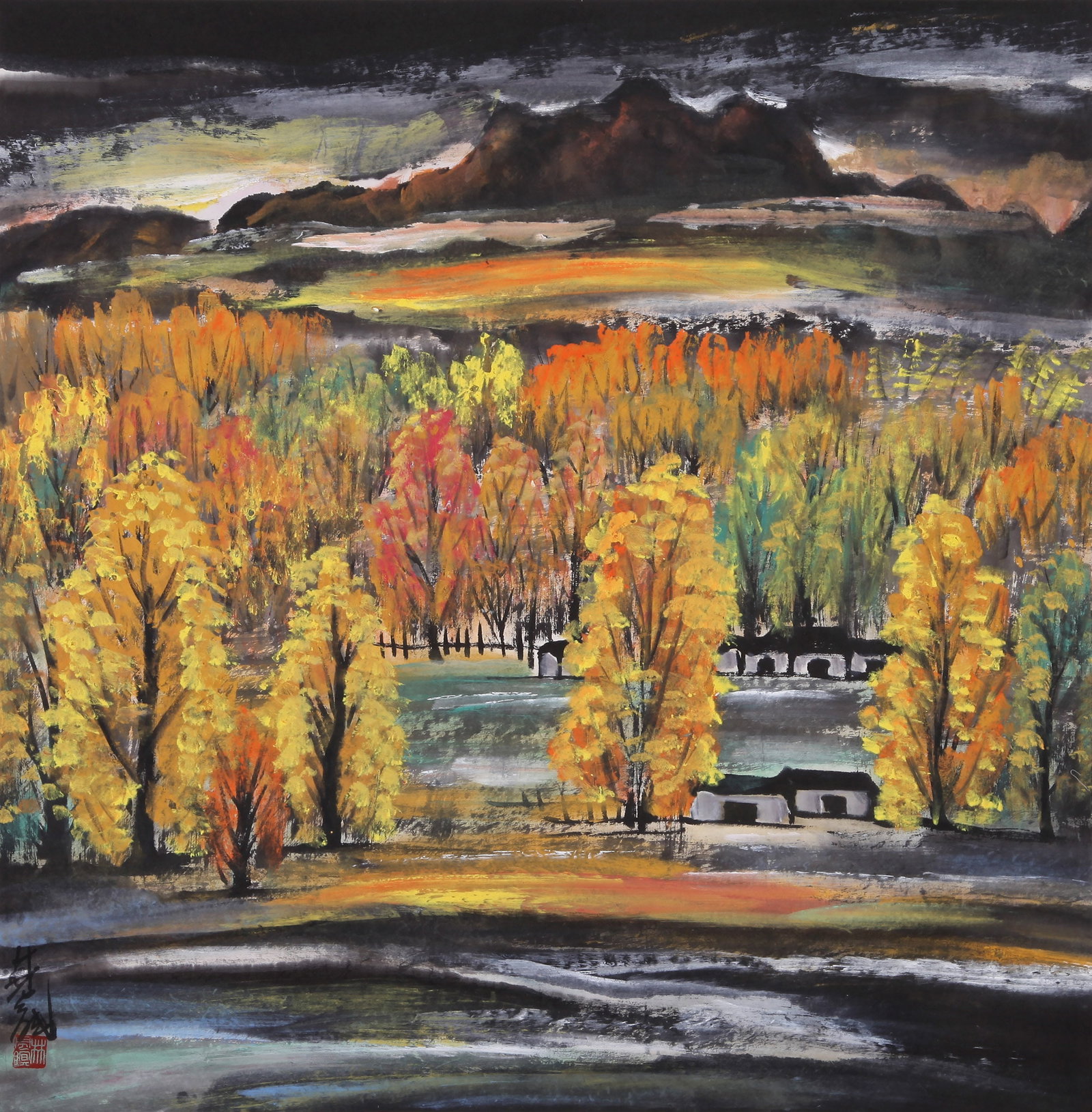 LIN FENGMIAN (LIN FENG-MIEN), ATTRIBUTED TO, MAPLE FOREST AT DUSK, HANGING SCROLL - 2