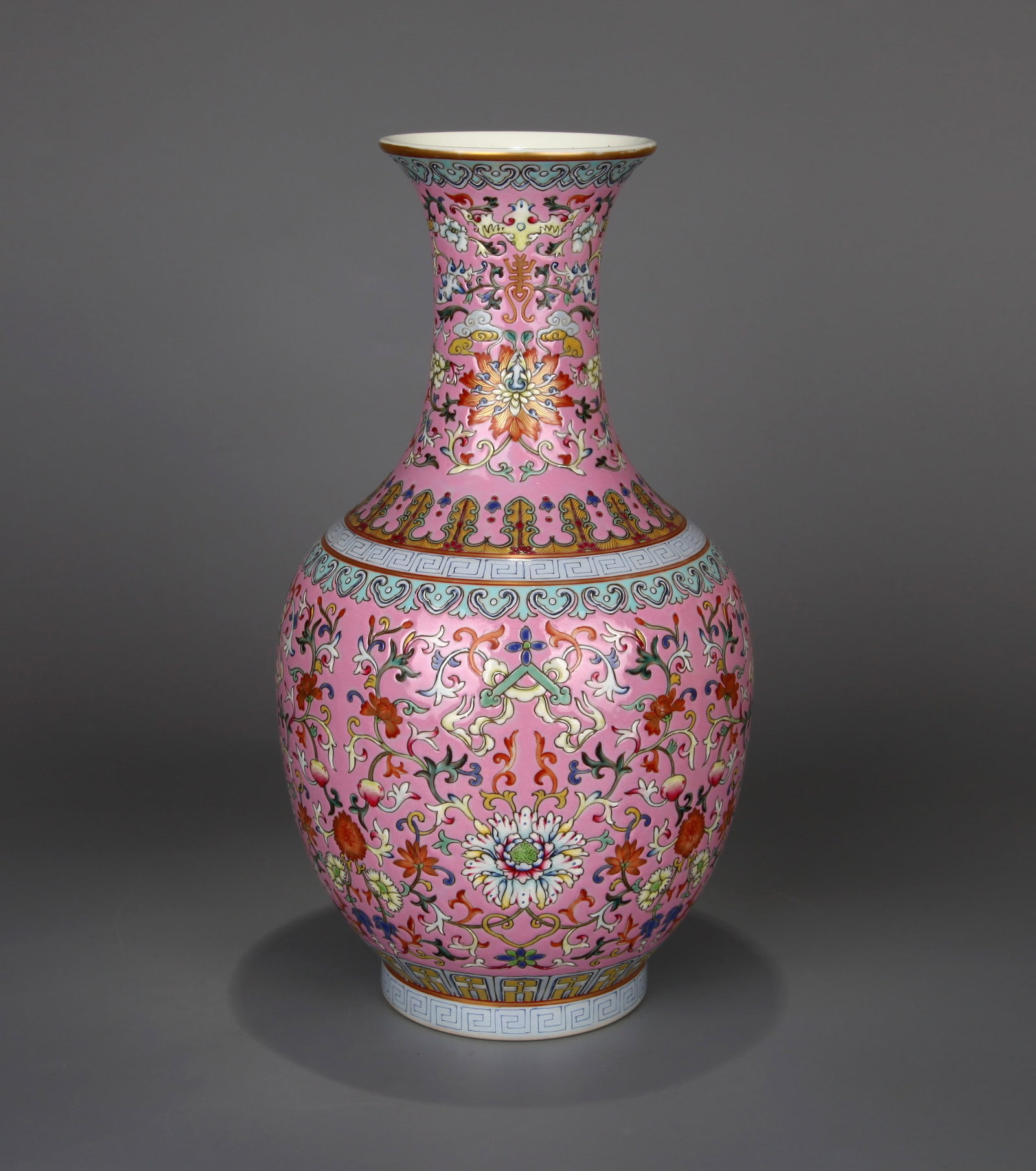 A PINK-GROUND FAMILLE-ROSE 'LONGEVITY' VASE (1 of 10)