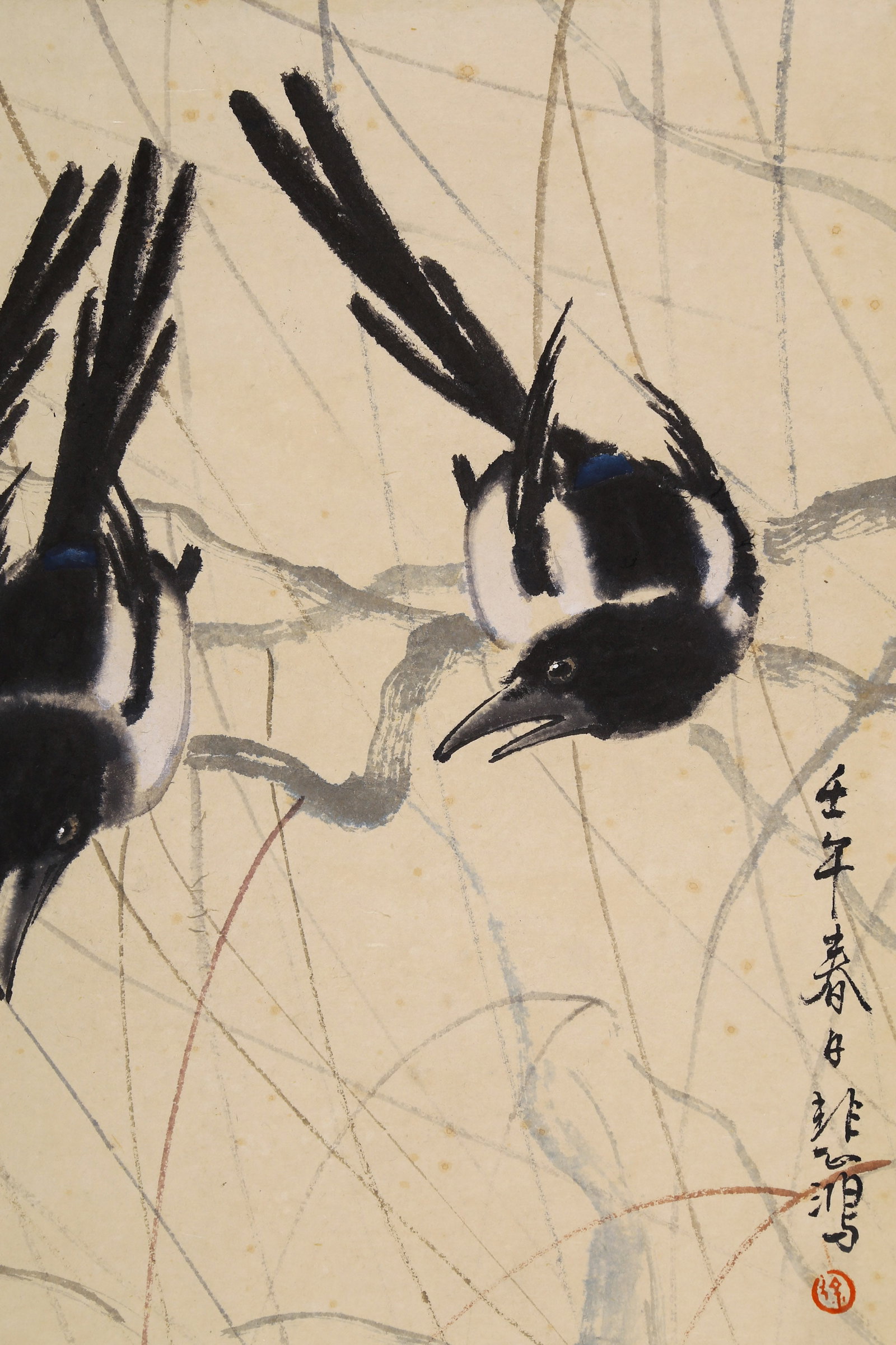 XU BEIHONG (HSU PEI-HUNG), ATTRIBUTED TO, SIX MAGPIES, HANGING SCROLL - 5
