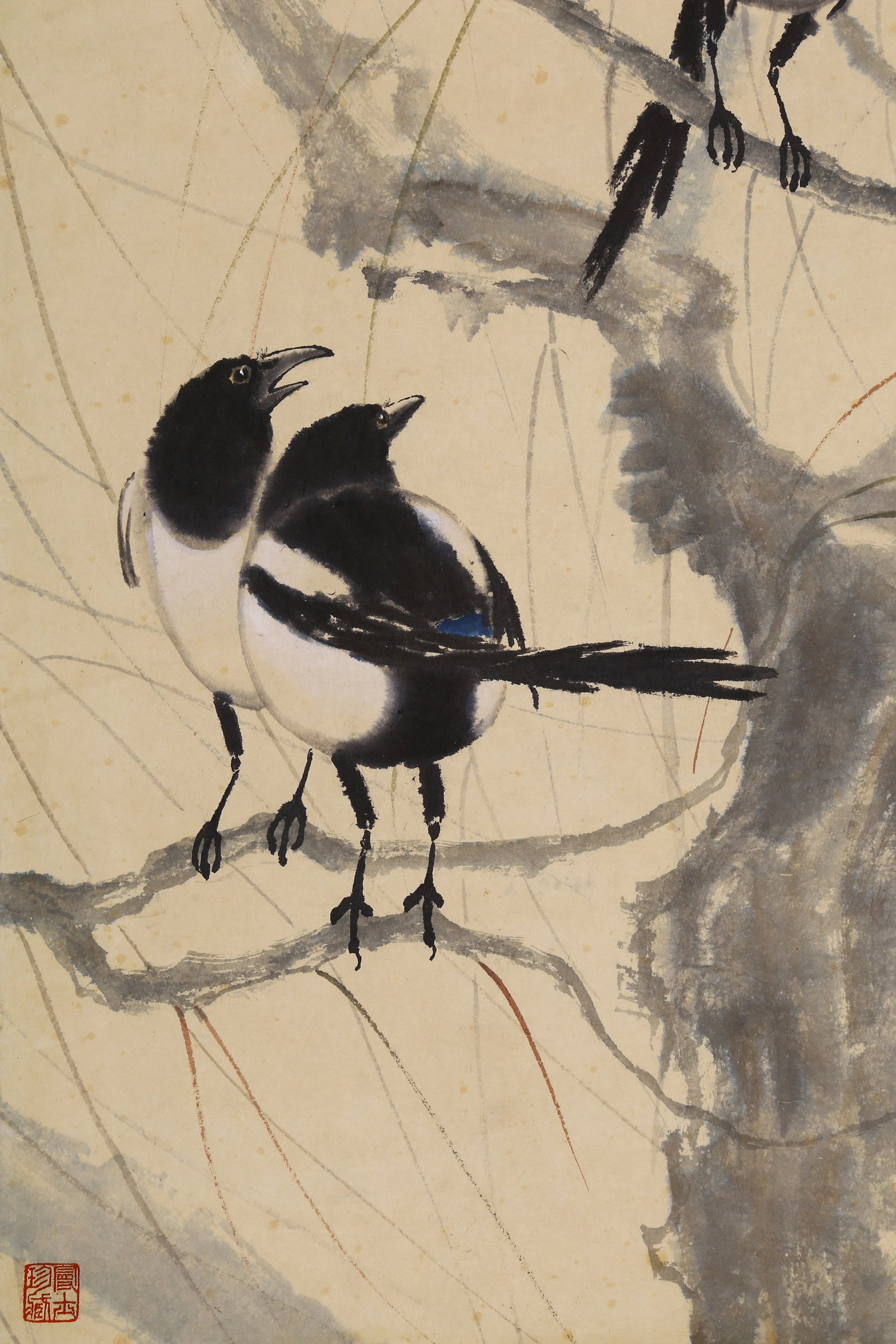 XU BEIHONG (HSU PEI-HUNG), ATTRIBUTED TO, SIX MAGPIES, HANGING SCROLL - 6