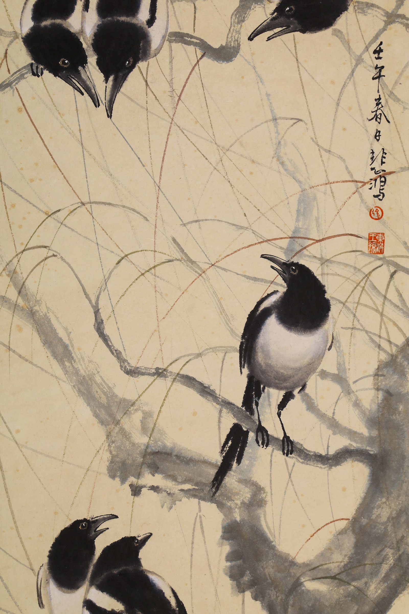 XU BEIHONG (HSU PEI-HUNG), ATTRIBUTED TO, SIX MAGPIES, HANGING SCROLL - 8