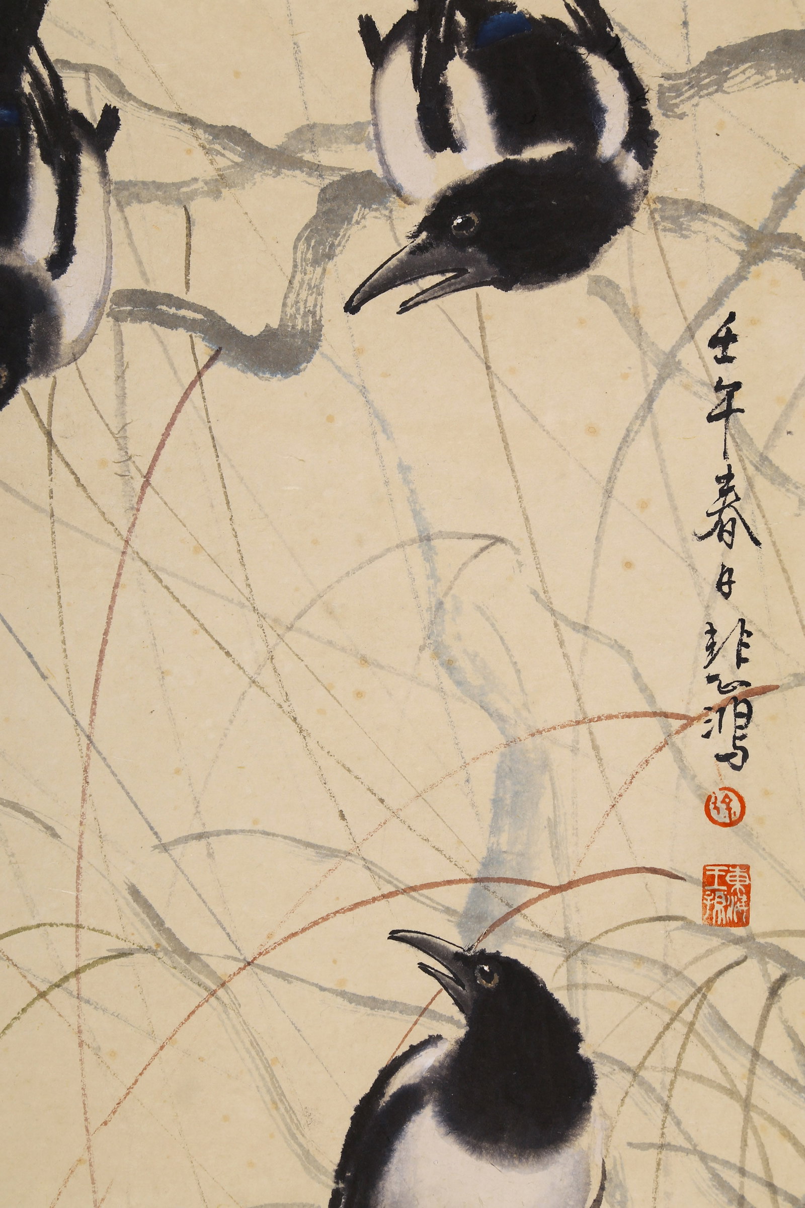 XU BEIHONG (HSU PEI-HUNG), ATTRIBUTED TO, SIX MAGPIES, HANGING SCROLL - 9