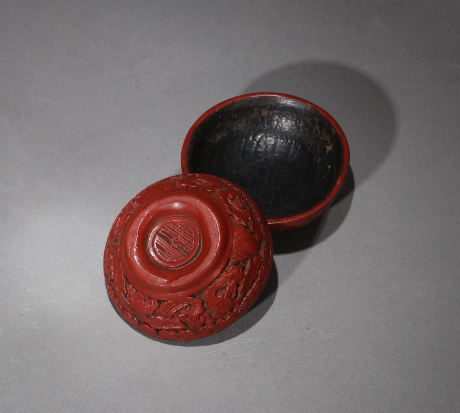 A CARVED RED LACQUER 'THREE FRIENDS OF WINTER' INCENSE BOX - 5