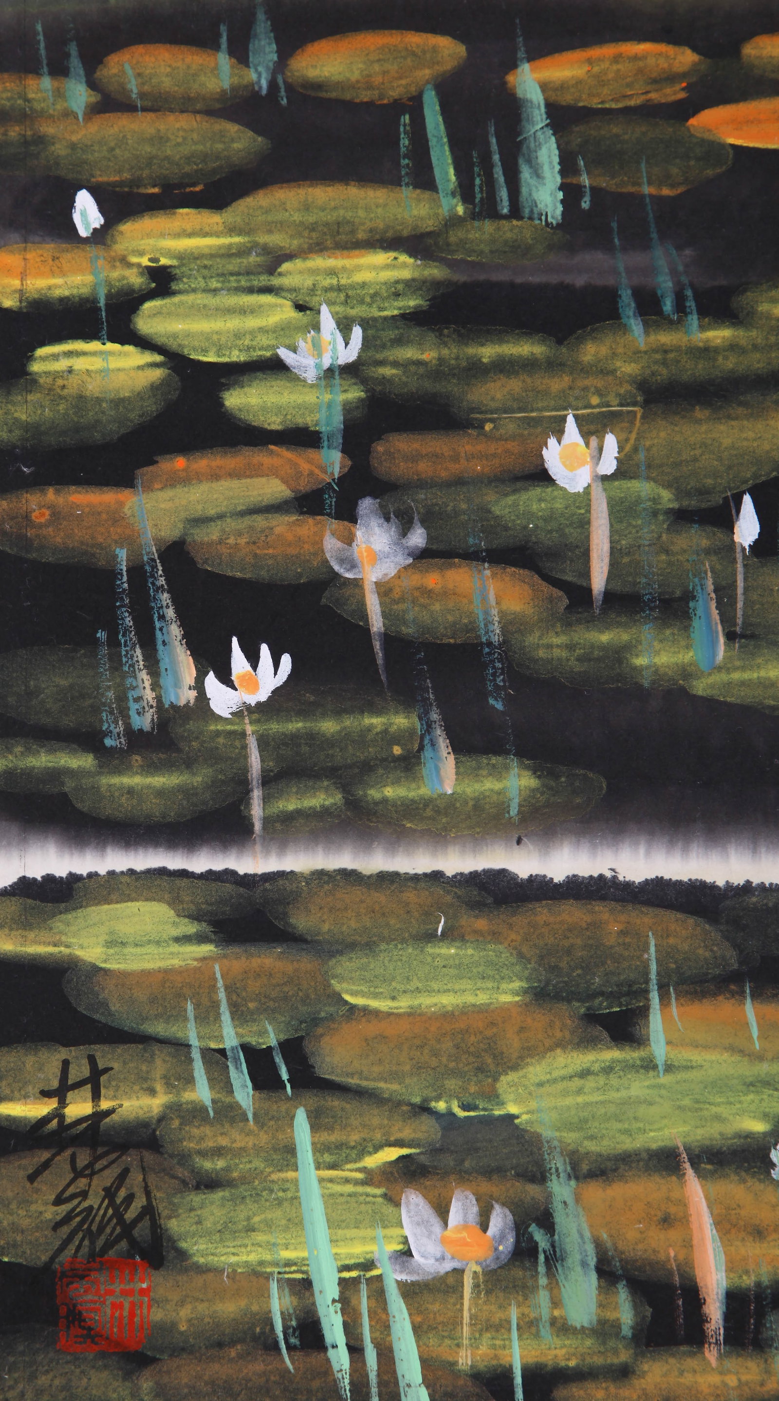 LIN FENGMIAN (LIN FENG-MIEN), ATTRIBUTED TO, WILD GEESE IN LOTUS POND, HANGING SCROLL - 8