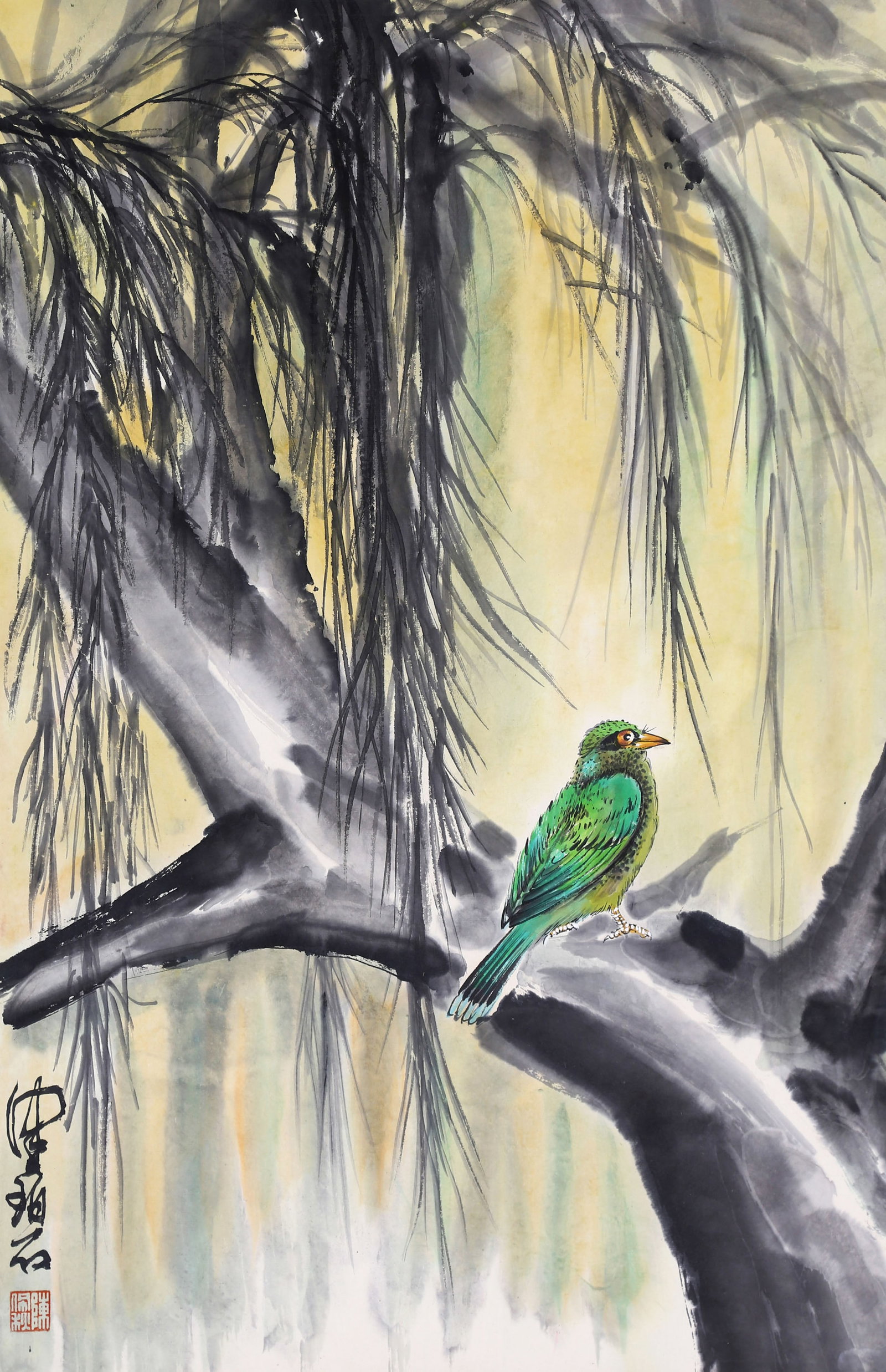 CHEN PEIQIU (CH'EN P'EI-CH'IU), ATTRIBUTED TO, BIRDS AND WILLOW, HANGING SCROLL (1 of 6)