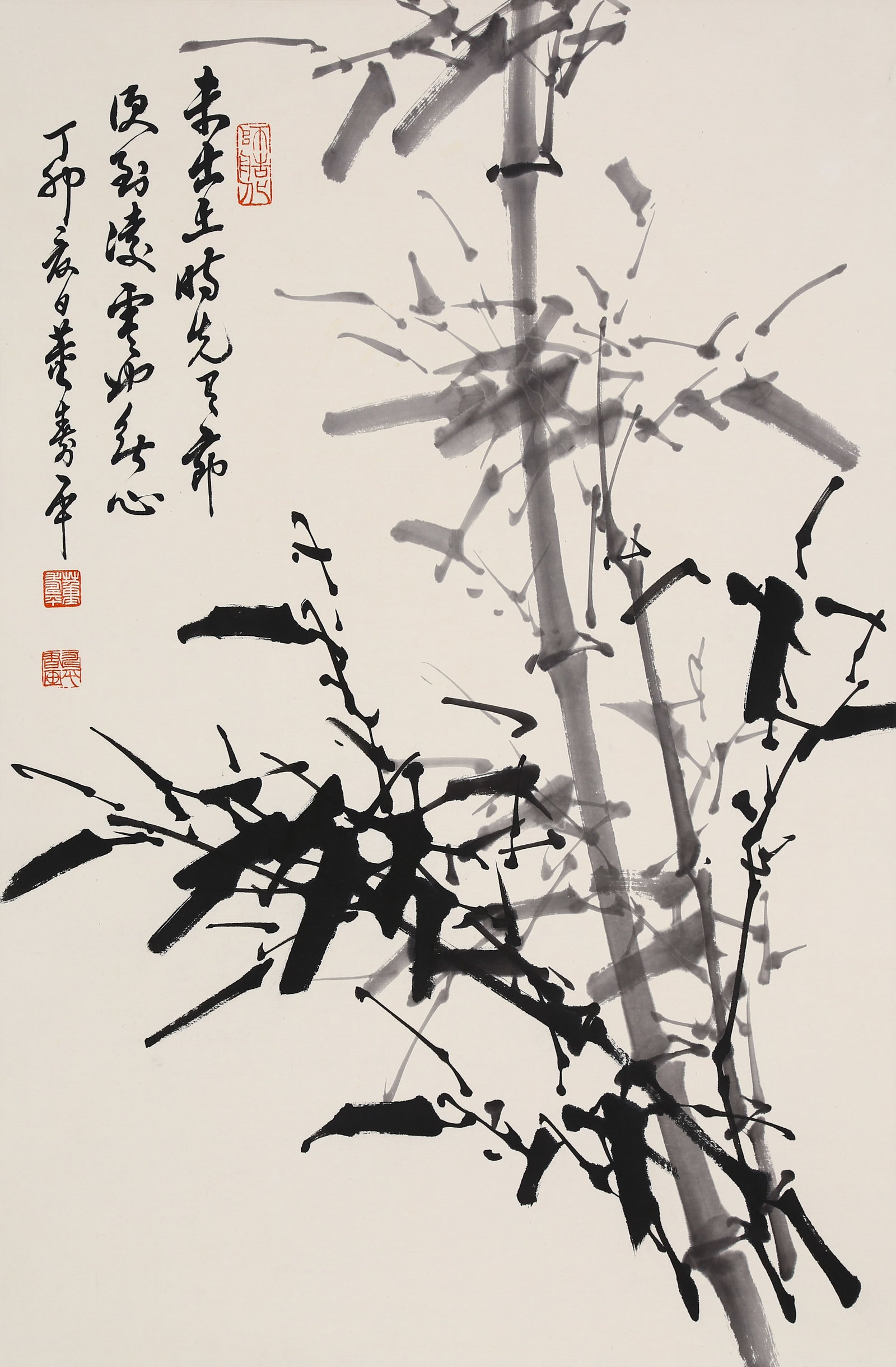 DONG SHOUPING (TUNG SHOU-P'ING), ATTRIBUTED TO, INK BAMBOO, MOUNTED FOR FRAMING: Attributed to Dong Shouping (Tung Shou-p'ing). Ink Bamboo. Ink on paper, mounted for framing. 68 x 45 cm. Condition: Creases and stains on the mounting and the painting.