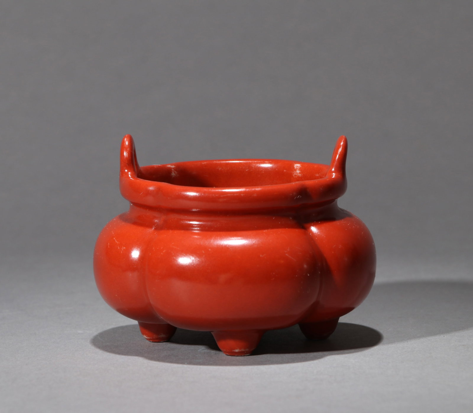 A CORAL-RED GLAZED INCENSE BURNER (1 of 7)