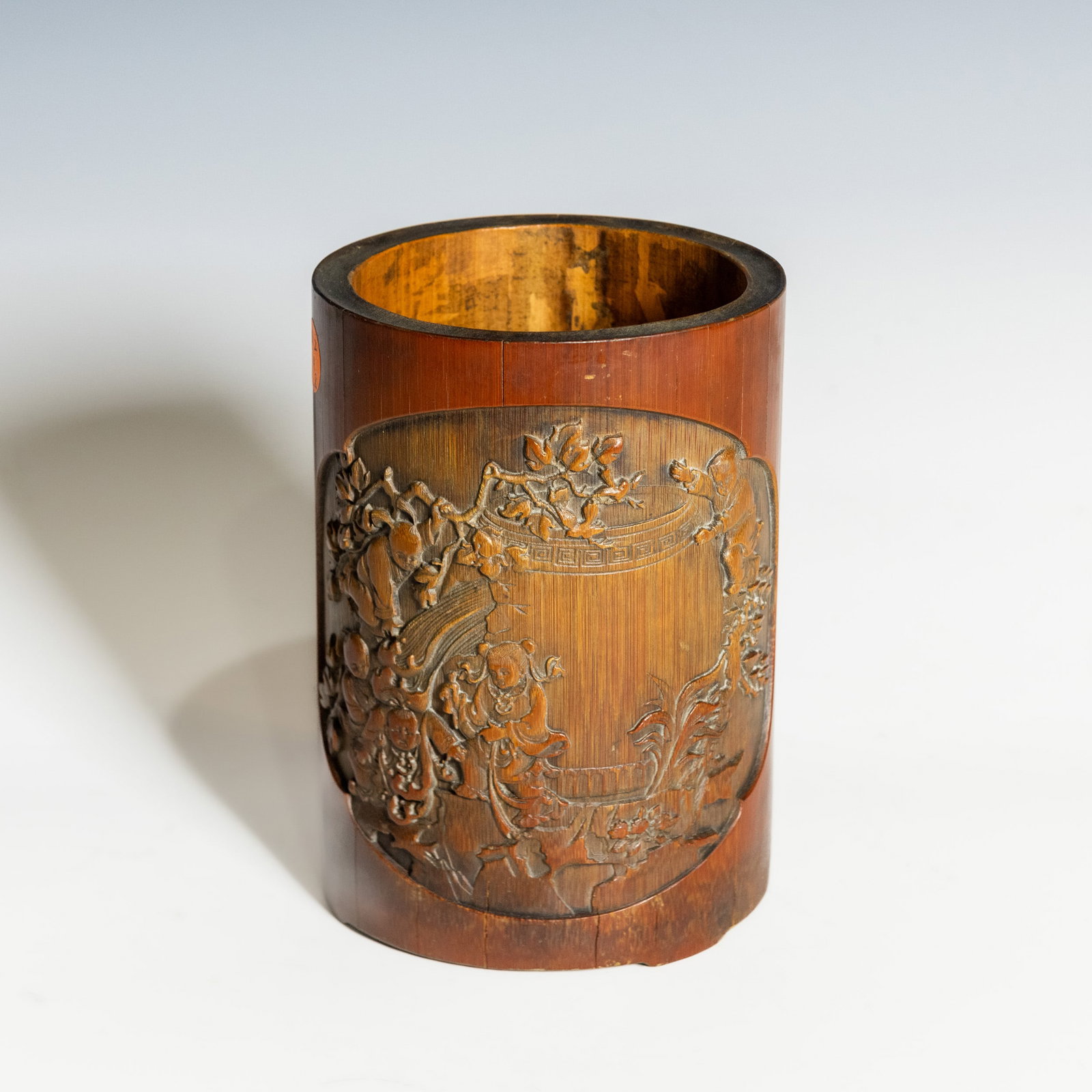 A CHINESE CARVED BAMBOO 'FIGURE AND INSCRIBED' BRUSH POT - 3