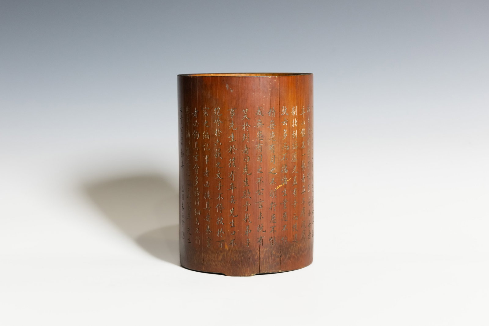 A CHINESE CARVED BAMBOO 'FIGURE AND INSCRIBED' BRUSH POT - 5