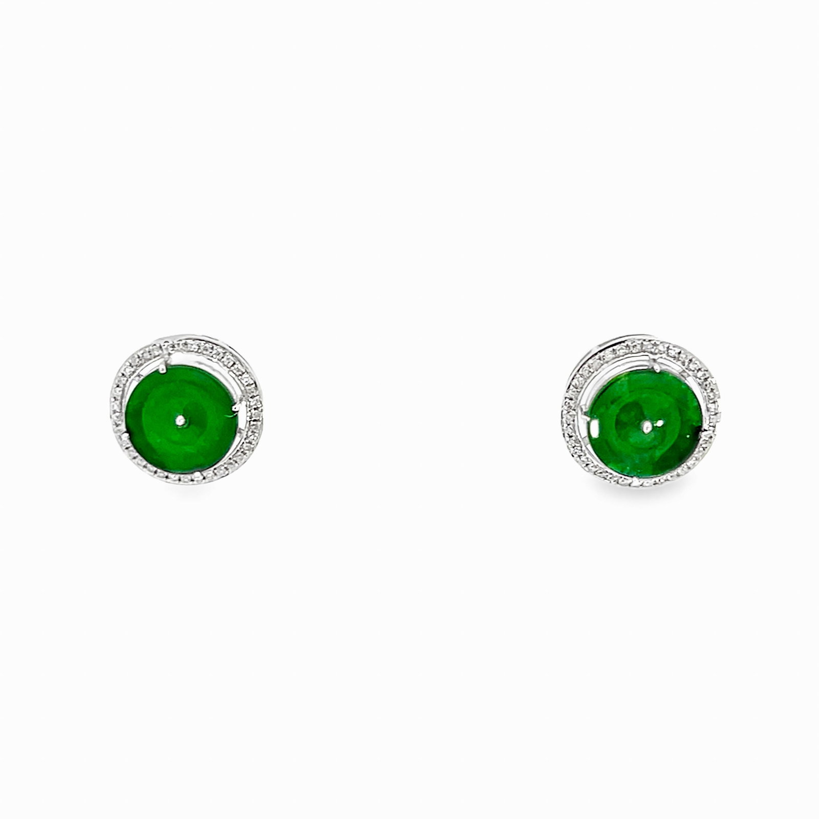 (LOT OF 2) NATURAL BURMESE JADE, DIAMOND AND PLATINUM STUD EARRINGS (1 of 4)