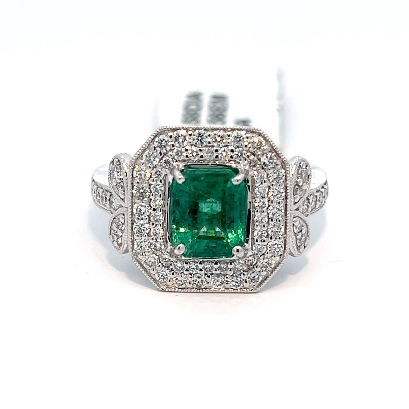 PLATINUM, EMERALD AND DIAMOND RING WITH GGA REPORT - 2