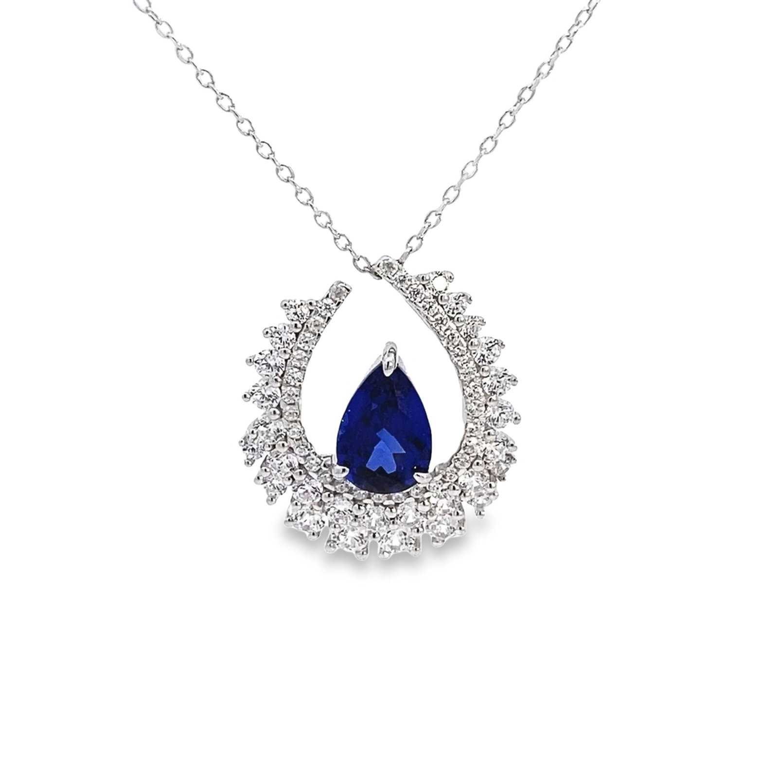 LAB-CREATED SAPPHIRE, DIAMOND AND STERLING SILVER NECKLACE - 3