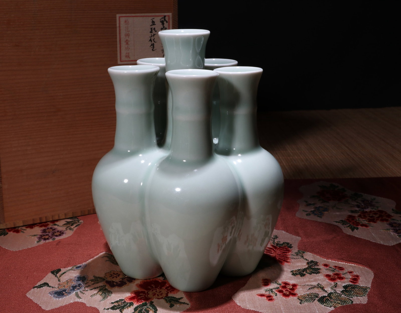 A CELADON-GLAZED FIVE-SPOUTED VASE - 5