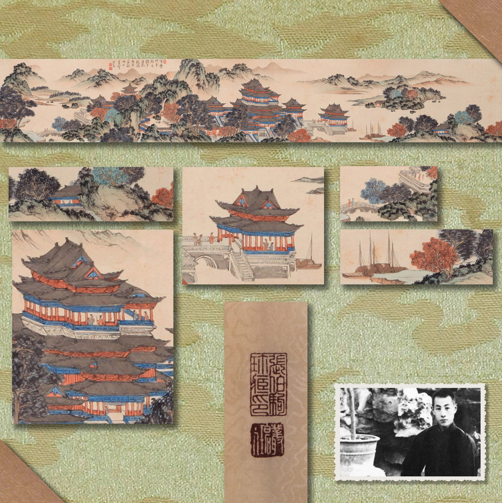 PU RU (PU HSIN-YU), ATTRIBUTED TO, LANDSCAPE WITH BOATS, HANDSCROLL: Attributed to Pu Ru (Pu Hsin-yu). Landscape with Boats (Hu Shan Lou Chuan Tu). Ink and color on paper, handscroll. 22 x 129 cm. Condition: Creases, stains, and foxing on the mounting and painting. Not