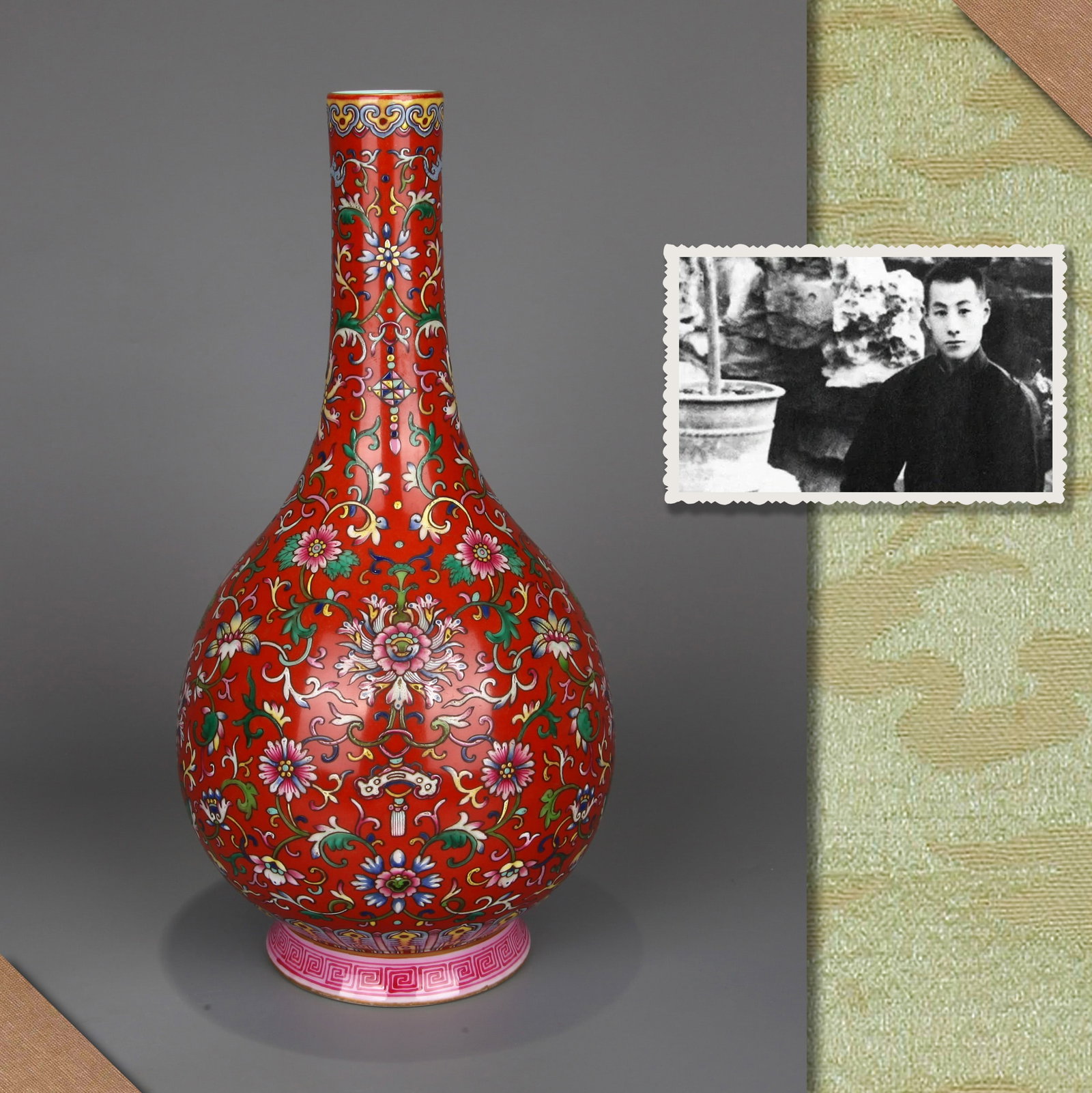 A RED-GROUND YANGCAI 'FLORAL' VASE (1 of 11)
