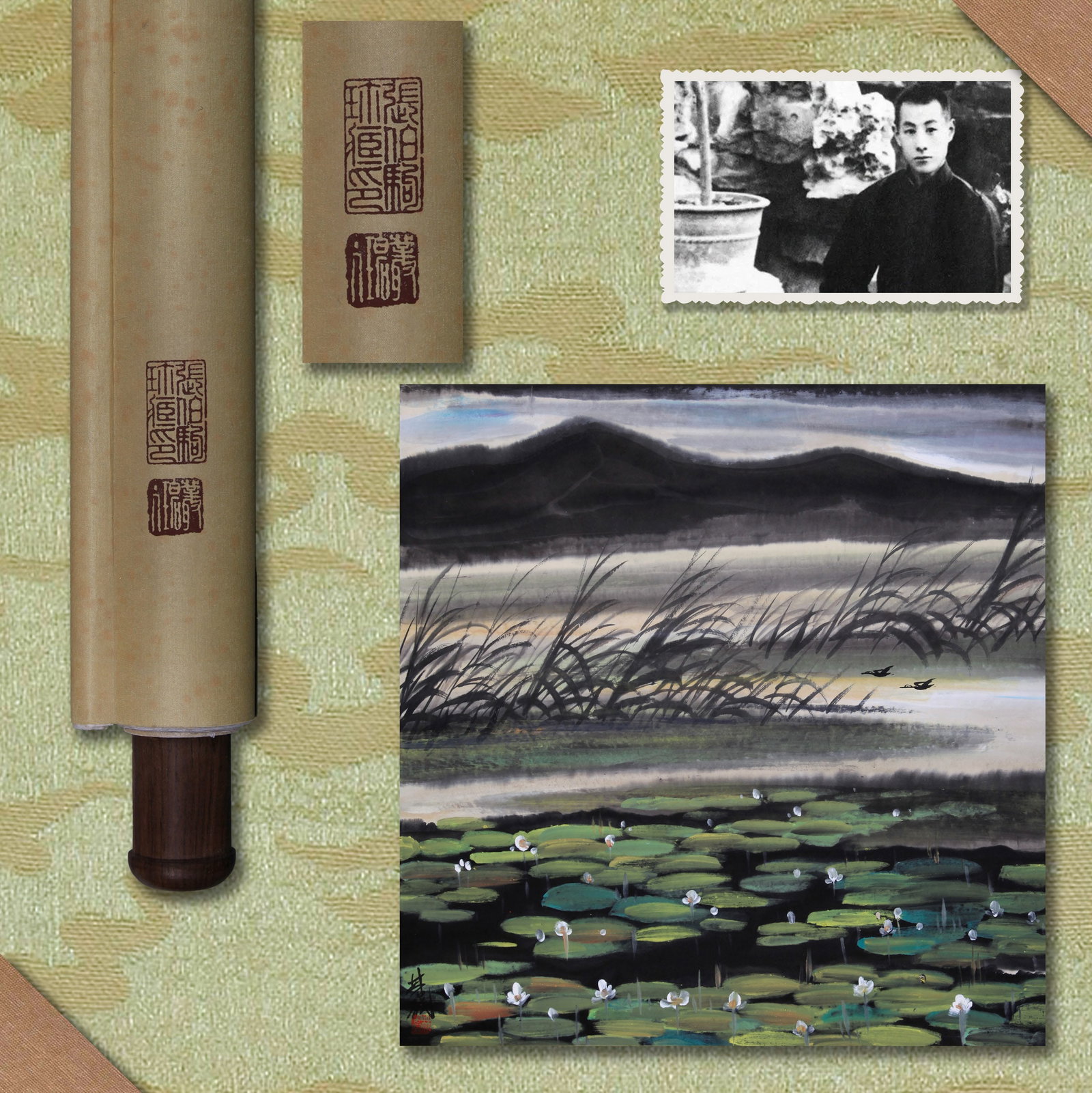 LIN FENGMIAN (LIN FENG-MIEN), ATTRIBUTED TO, GEESE IN REEDS, HANGING SCROLL (1 of 9)
