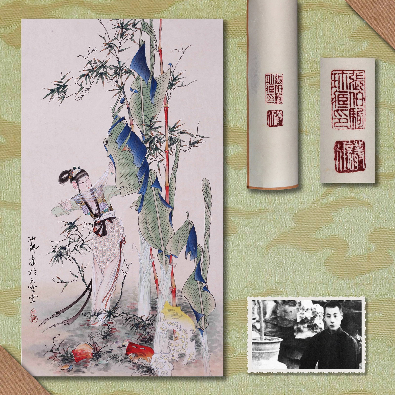 HU YEFO (HU YEH-FO), ATTRIBUTED TO, BEAUTY, MOUNTED FOR FRAMING: Attributed to Hu Yefo (Hu Yeh-fo). Beauty. Ink and color on paper, mounted for framing. 45 x 26 cm. Condition: Creases and stains on the mounting and painting. Note: By repute, from the collection of 
