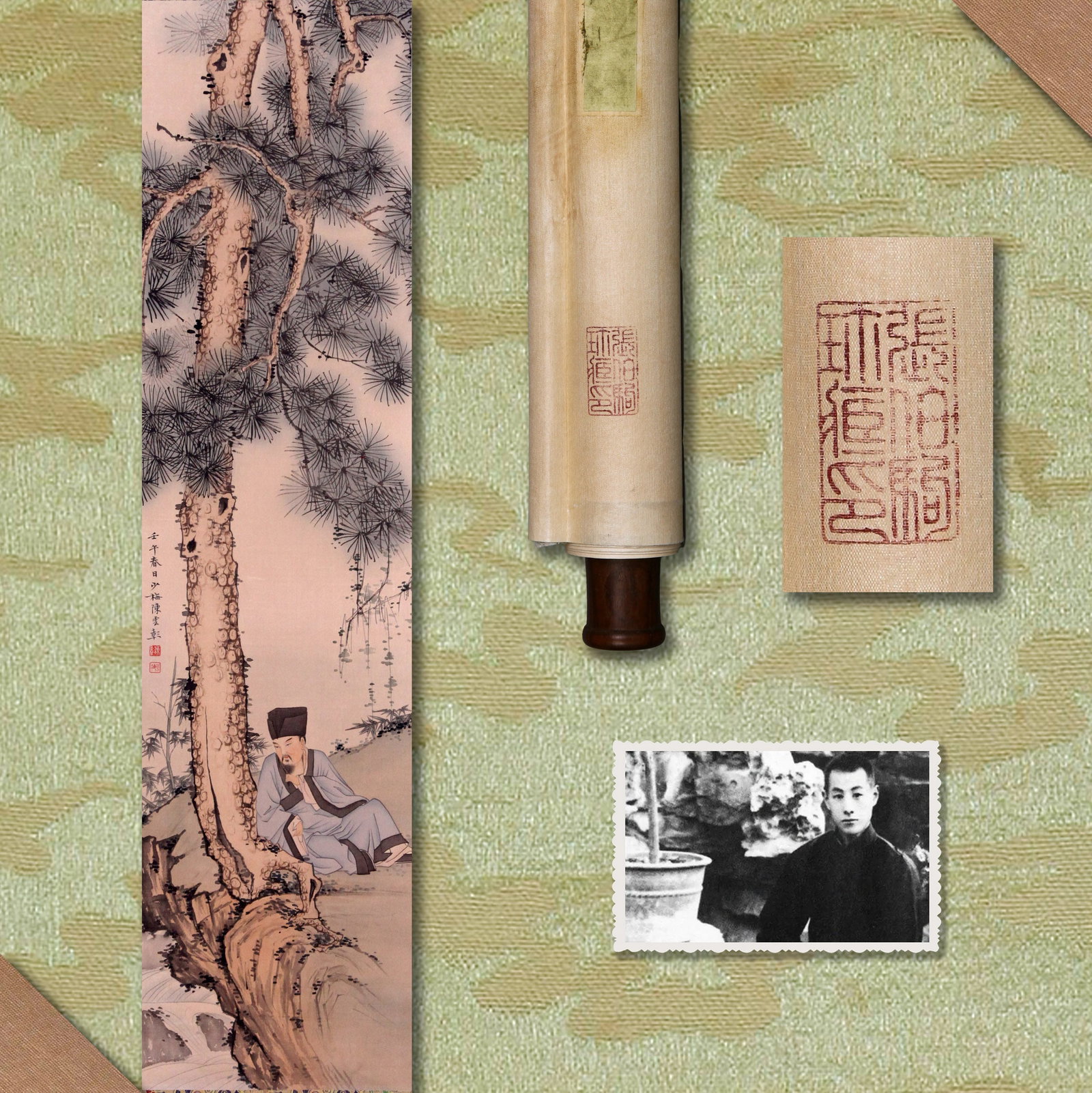 CHEN SHAOMEI (CH'EN SHAO-MEI), ATTRIBUTED TO, SCHOLAR UNDER PINE, HANGING SCROLL (1 of 8)
