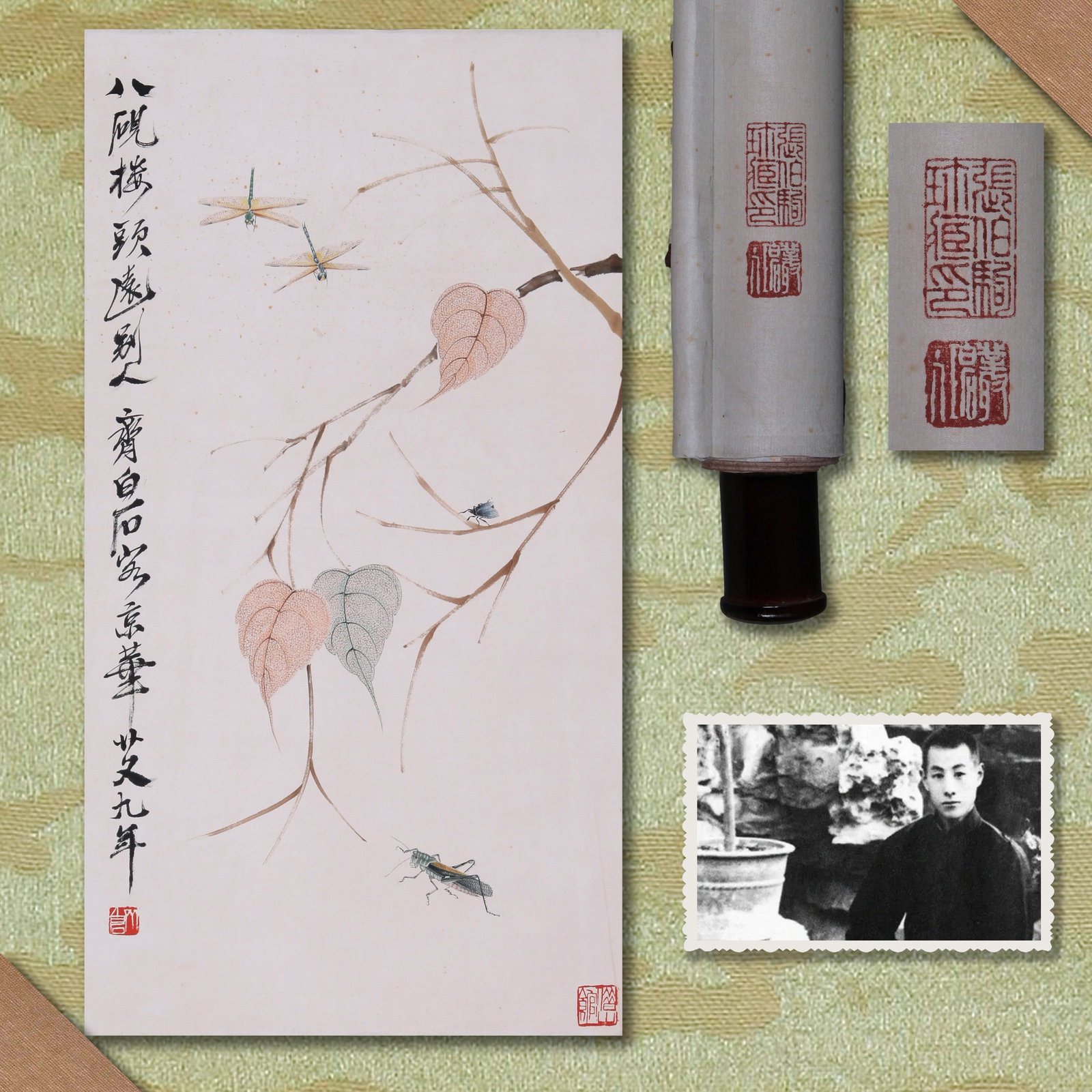 QI BAISHI (CHI PAI-SHIH), ATTRIBUTED TO, INSECTS AND LEAVES, HANGING SCROLL (1 of 10)