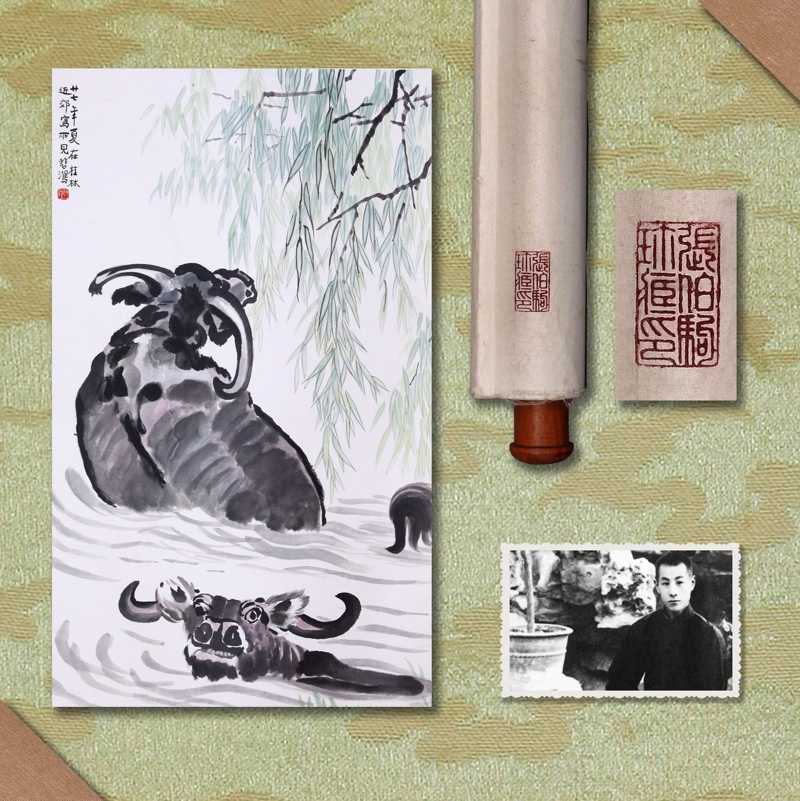 XU BEIHONG (HSU PEI-HUNG), ATTRIBUTED TO, WATER BUFFALO, HANGING SCROLL (1 of 7)