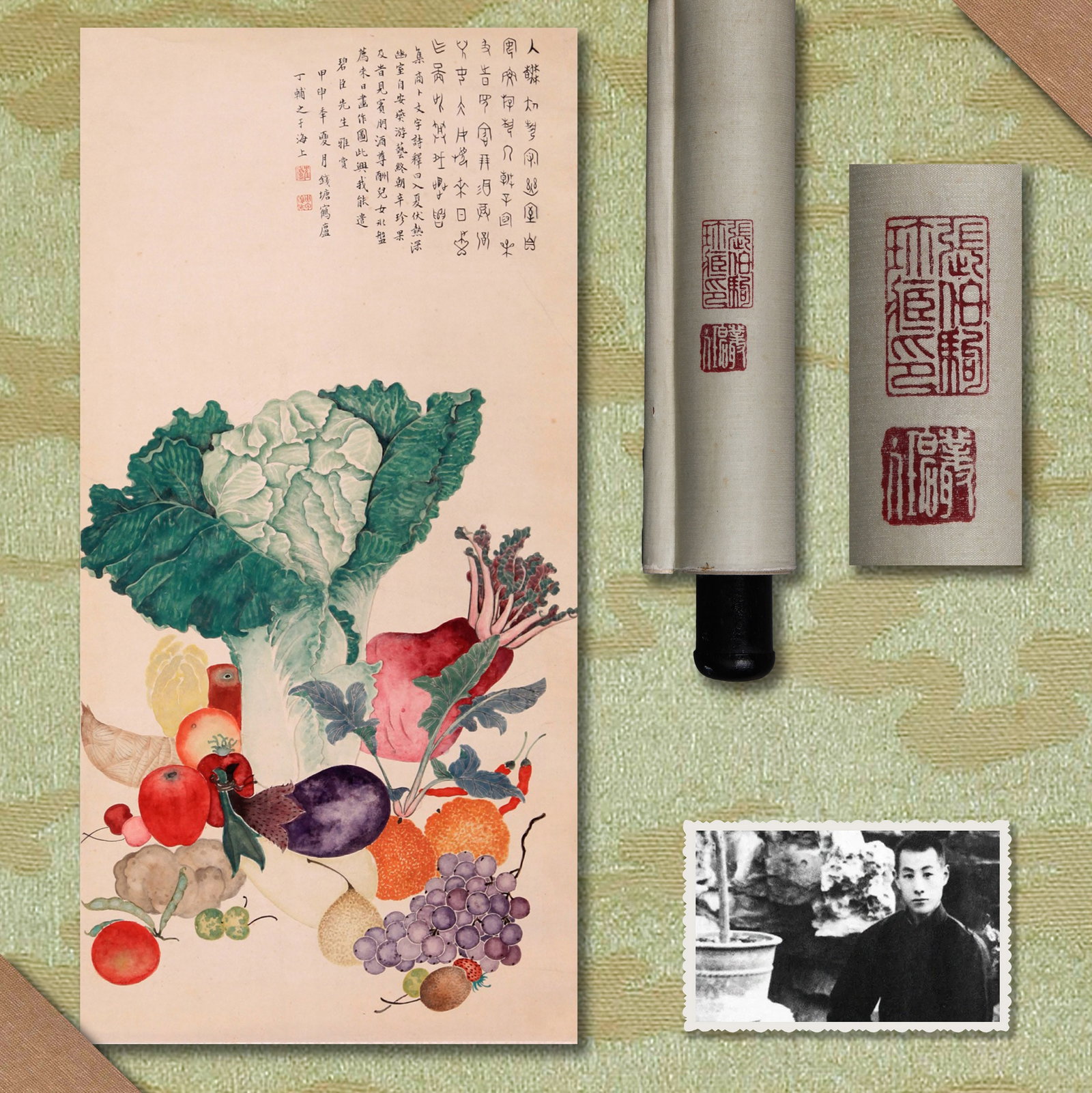 DING FUZHI (TING FU-CHIH), ATTRIBUTED TO, FRUITS AND VEGETABLES, HANGING SCROLL (1 of 7)