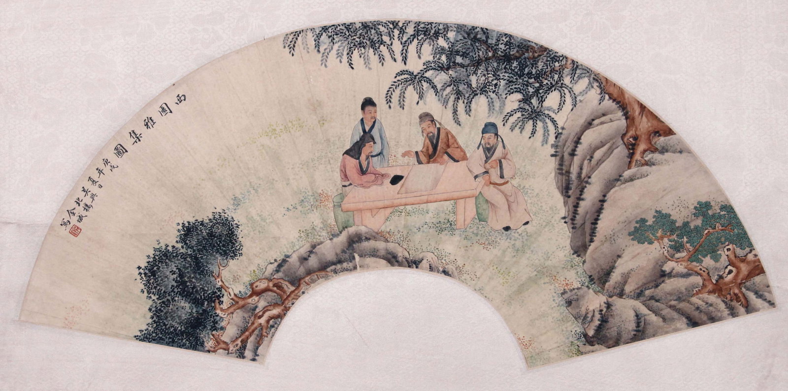 JIN CHENG (CHIN CH'ENG), ATTRIBUTED TO, FIGURES IN A GARDEN, MOUNTED FOR FRAMING: Attributed to Jin Cheng (Chin Ch'eng). Figures in a Garden (Xi Yuan Ya Ji Tu). Ink and color on paper, mounted for framing.