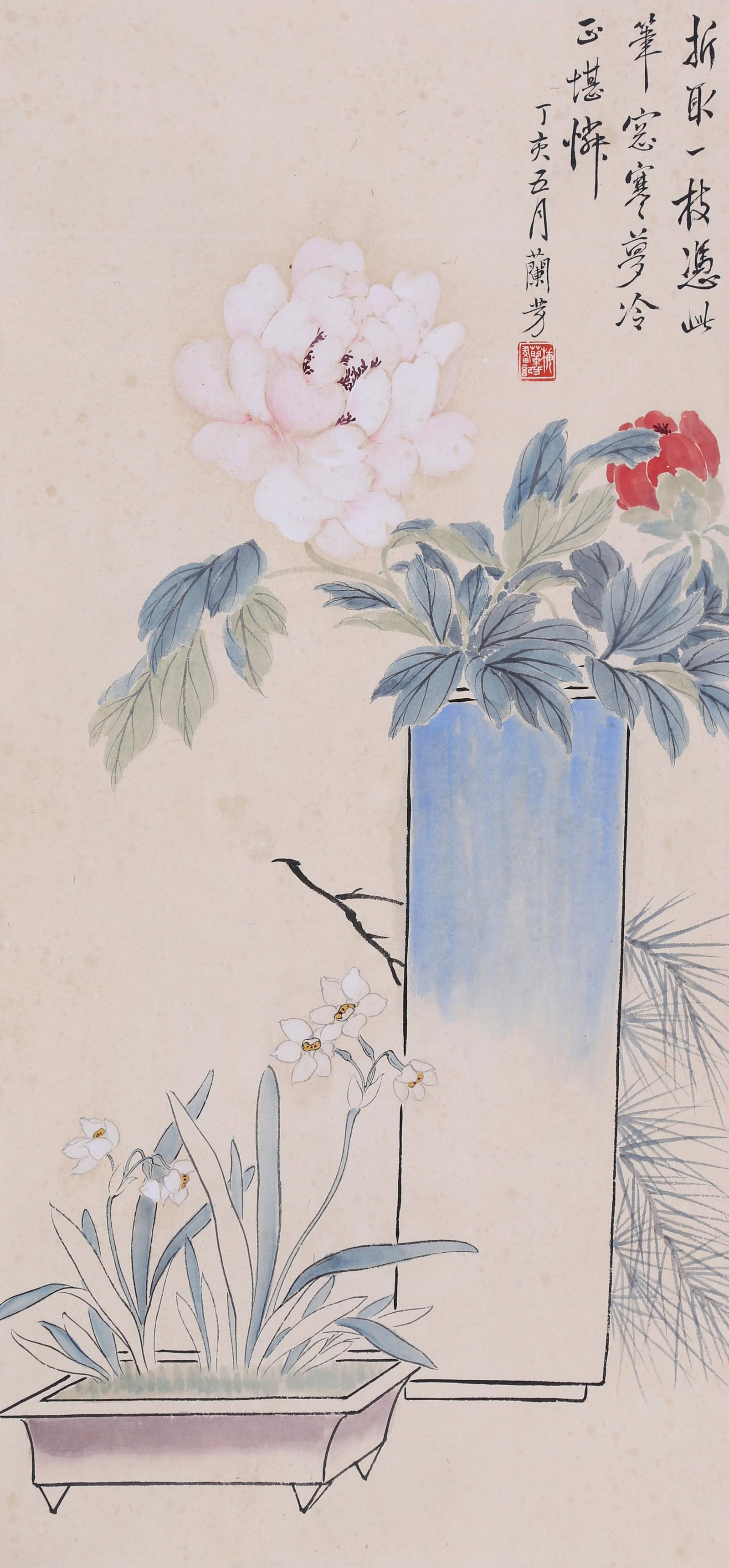 MEI LANFANG (MEI LAN-FANG), ATTRIBUTED TO, FLOWERS, HANGING SCROLL (1 of 5)