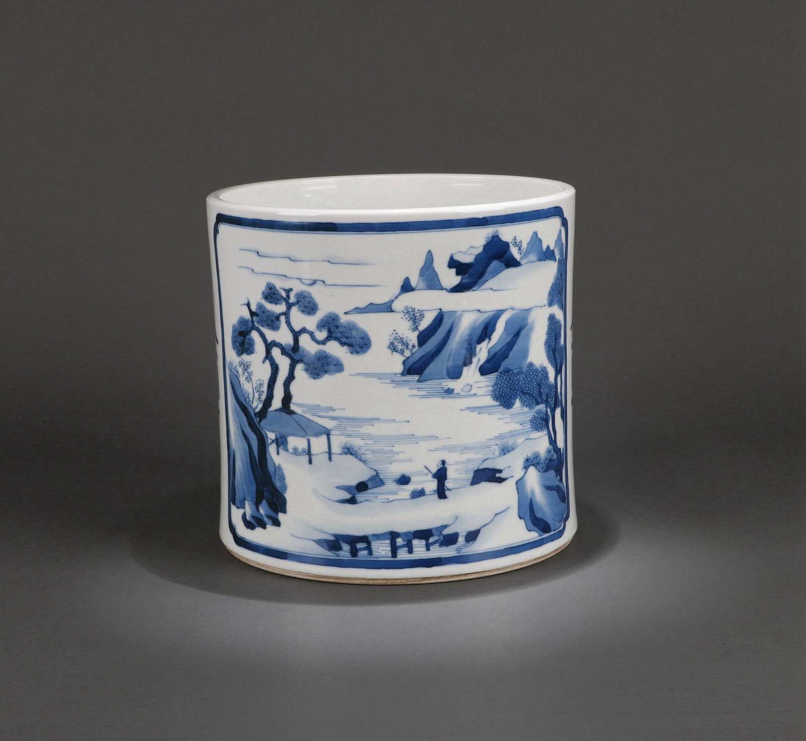A BLUE AND WHITE 'LANDSCAPE' BRUSH POT (1 of 11)