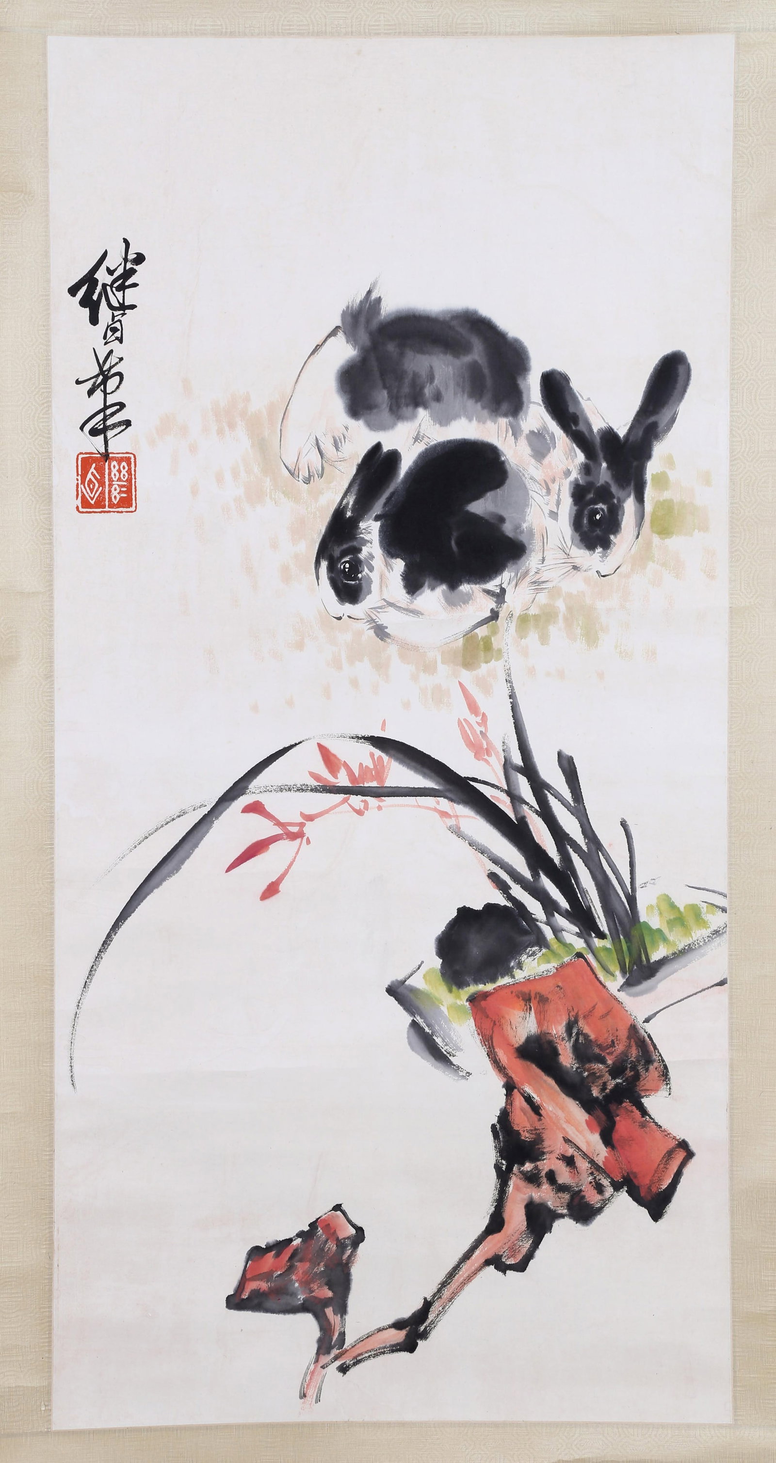 LIU JIYU (LIU CHI-YOU), ATTRIBUTED TO, TWO RABBITS, HANGING SCROLL (1 of 4)