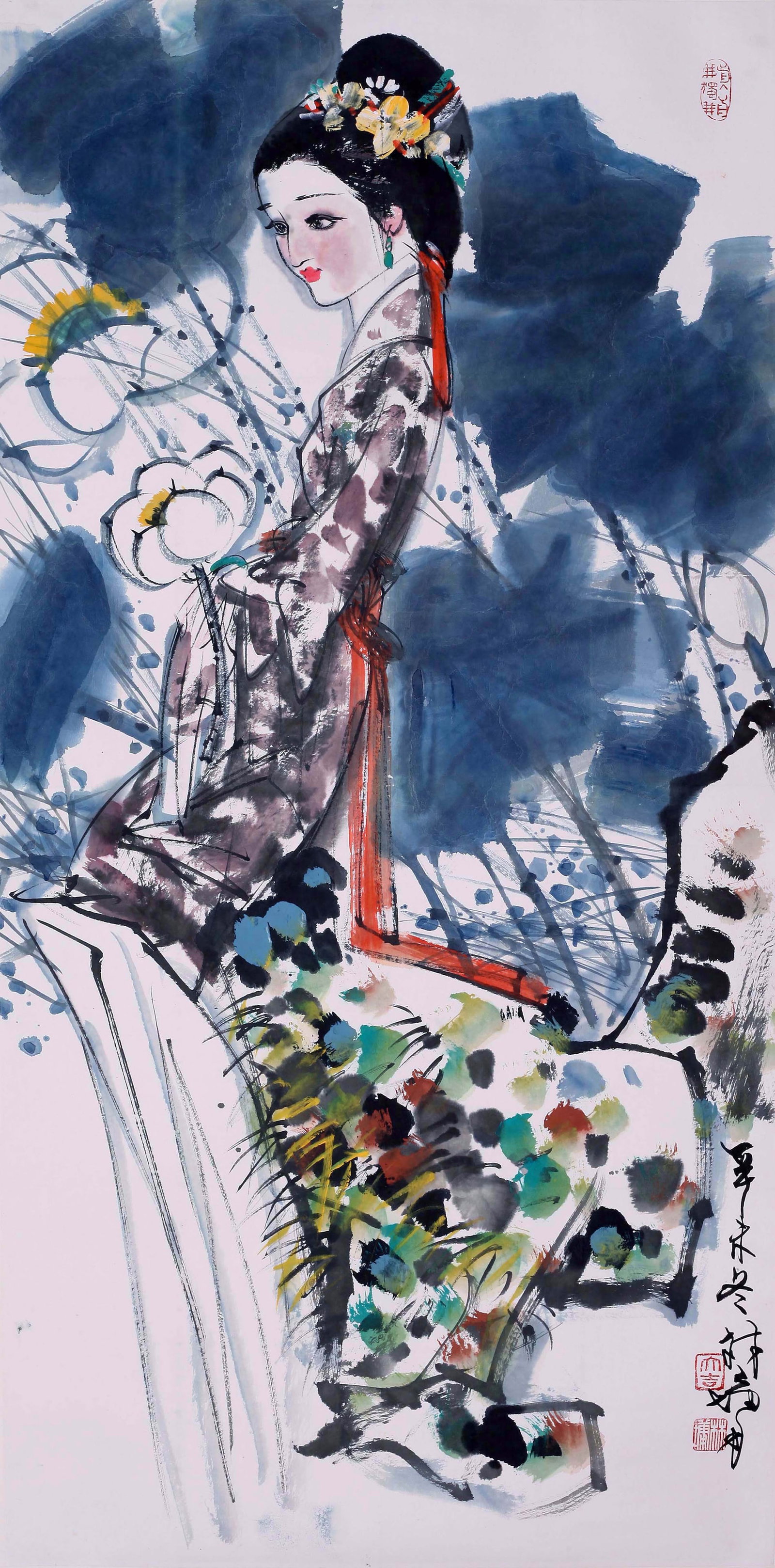 LIN YONG, ATTRIBUTED TO, BEAUTY WITH LOTUS, MOUNTED FOR FRAMING (1 of 5)