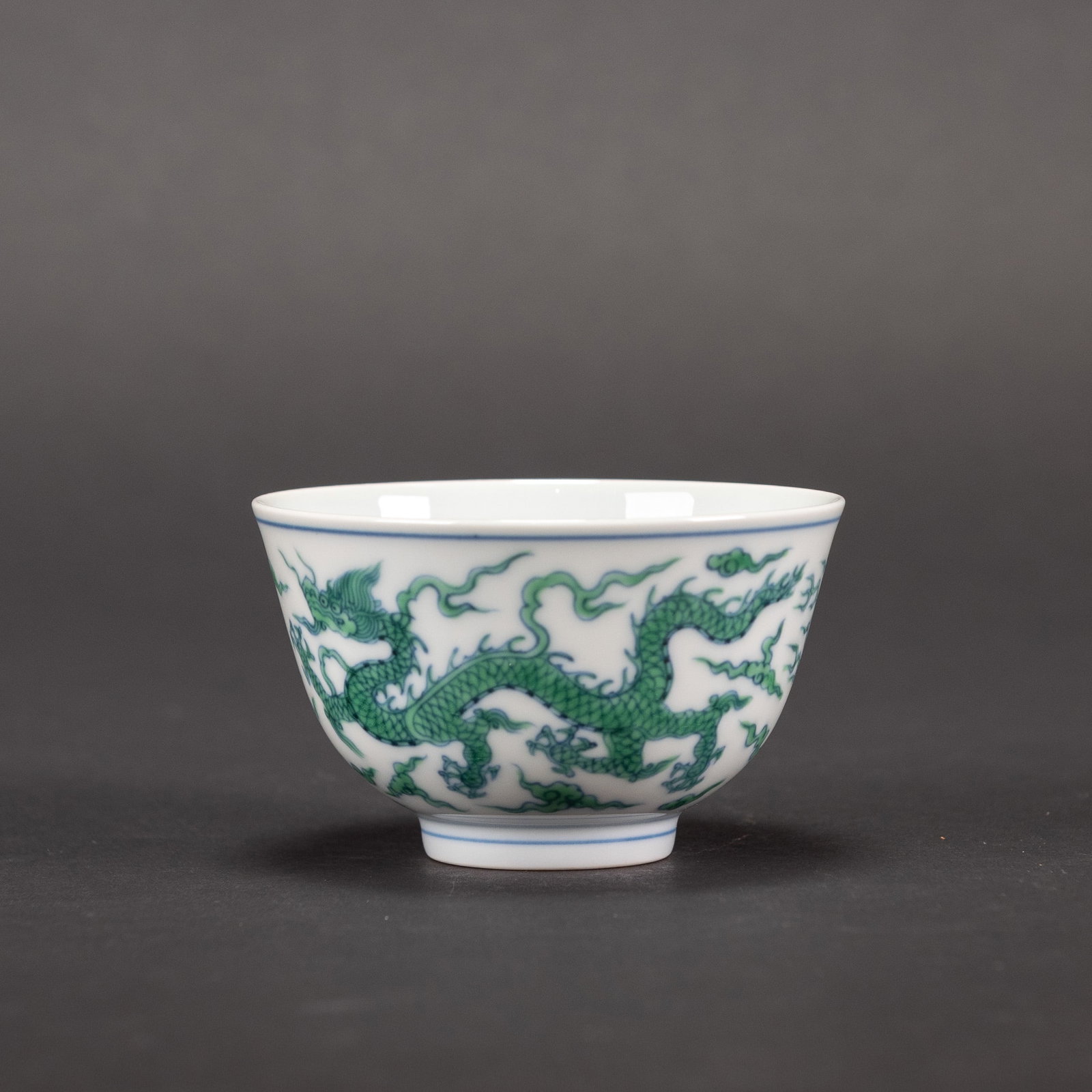 A DOUCAI "DRAGON" CUP, CHENGHUA MARK: A doucai "dragon" cup, Chenghua mark. H8.5 x 5 cm