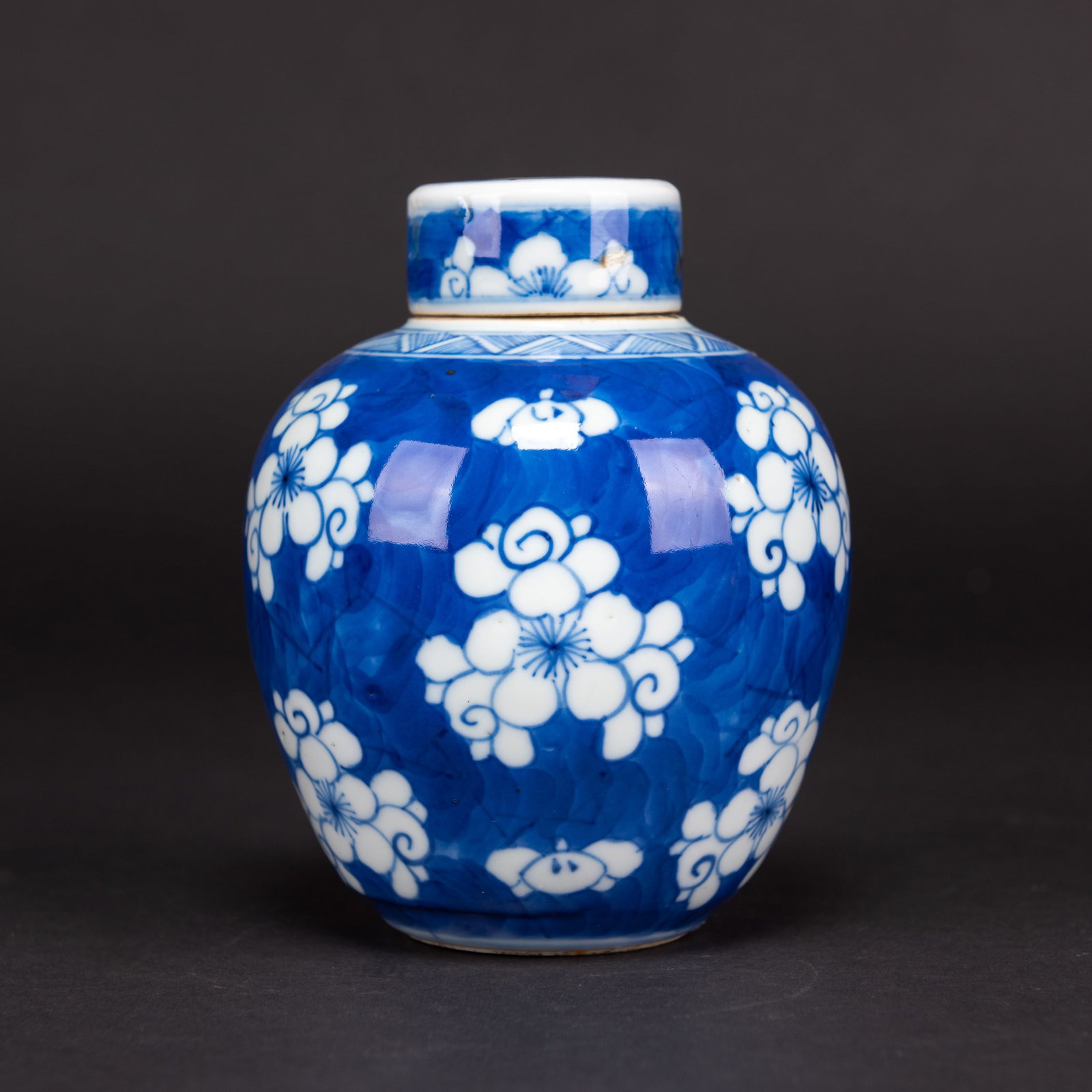 A BLUE AND WHITE "PRUNUS" JAR WITH COVER, 18TH CENTURY (1 of 12)