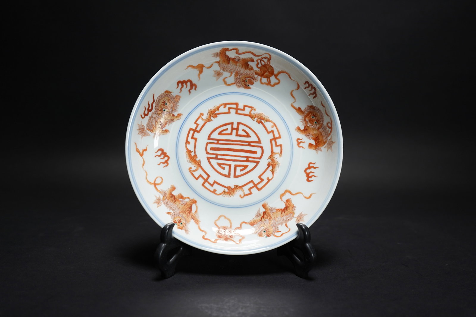 AN IRON RED "LION" DISH, DAOGUANG MARK (1 of 7)
