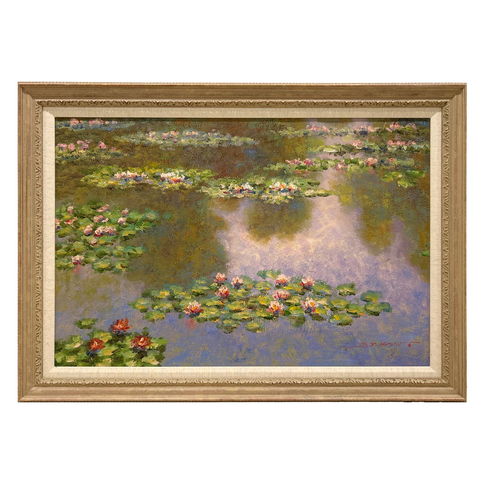 PAINTING, AFTER CLAUDE MONET (FRENCH, 1840-1926): After Claude Monet (French, 1840-1926), The Garden Painting, oil on canvas, bears signature. Image: 23.62"h x 35.43"w (60 x 90 cm); overall with frame: 29.92"h x 41.73"w (76 x 106 cm)