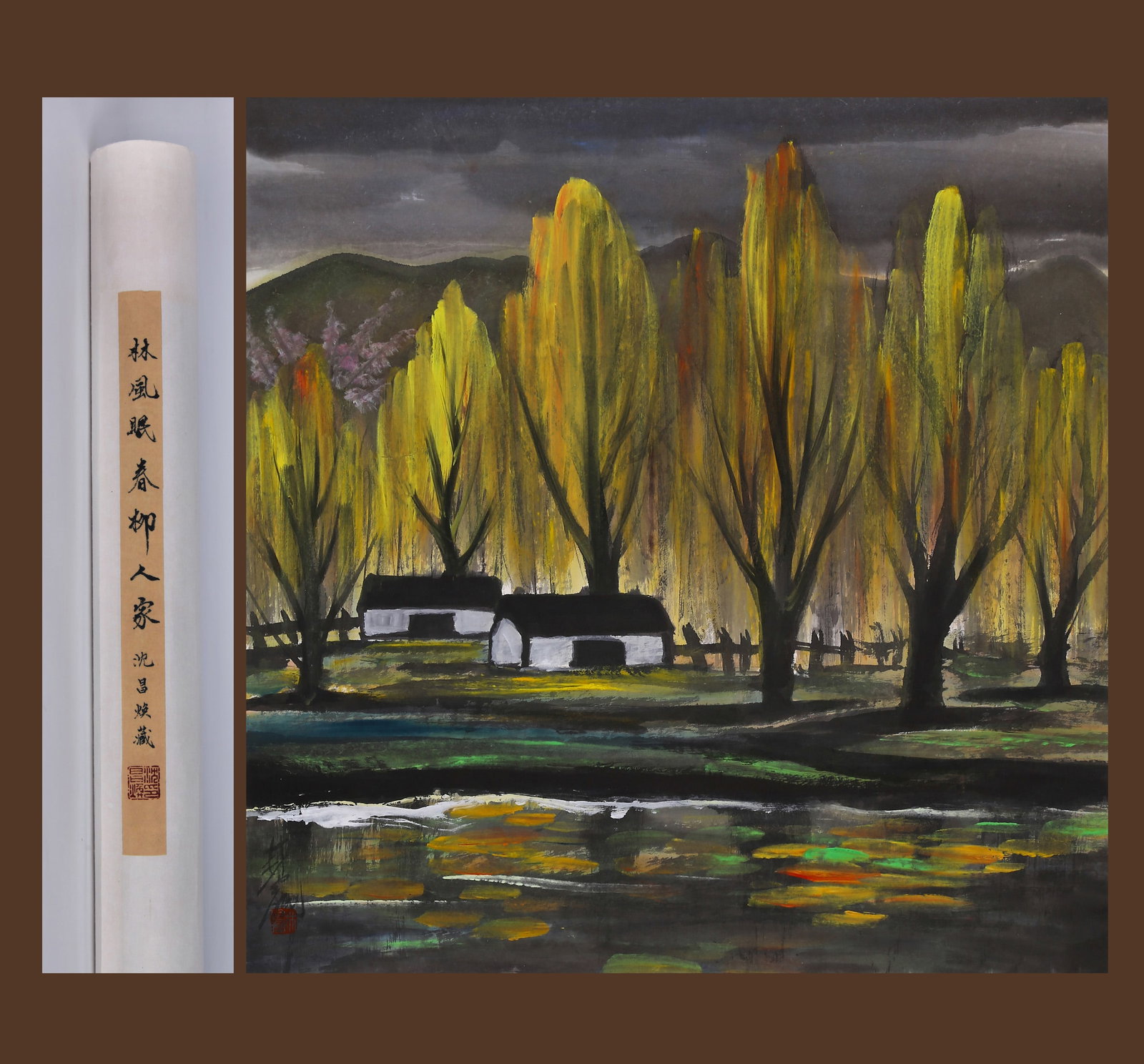 LIN FENGMIAN, ATTRIBUTED TO, DWELLING AMONG SPRING WILLOWS, MOUNTED FOR FRAMING (1 of 8)