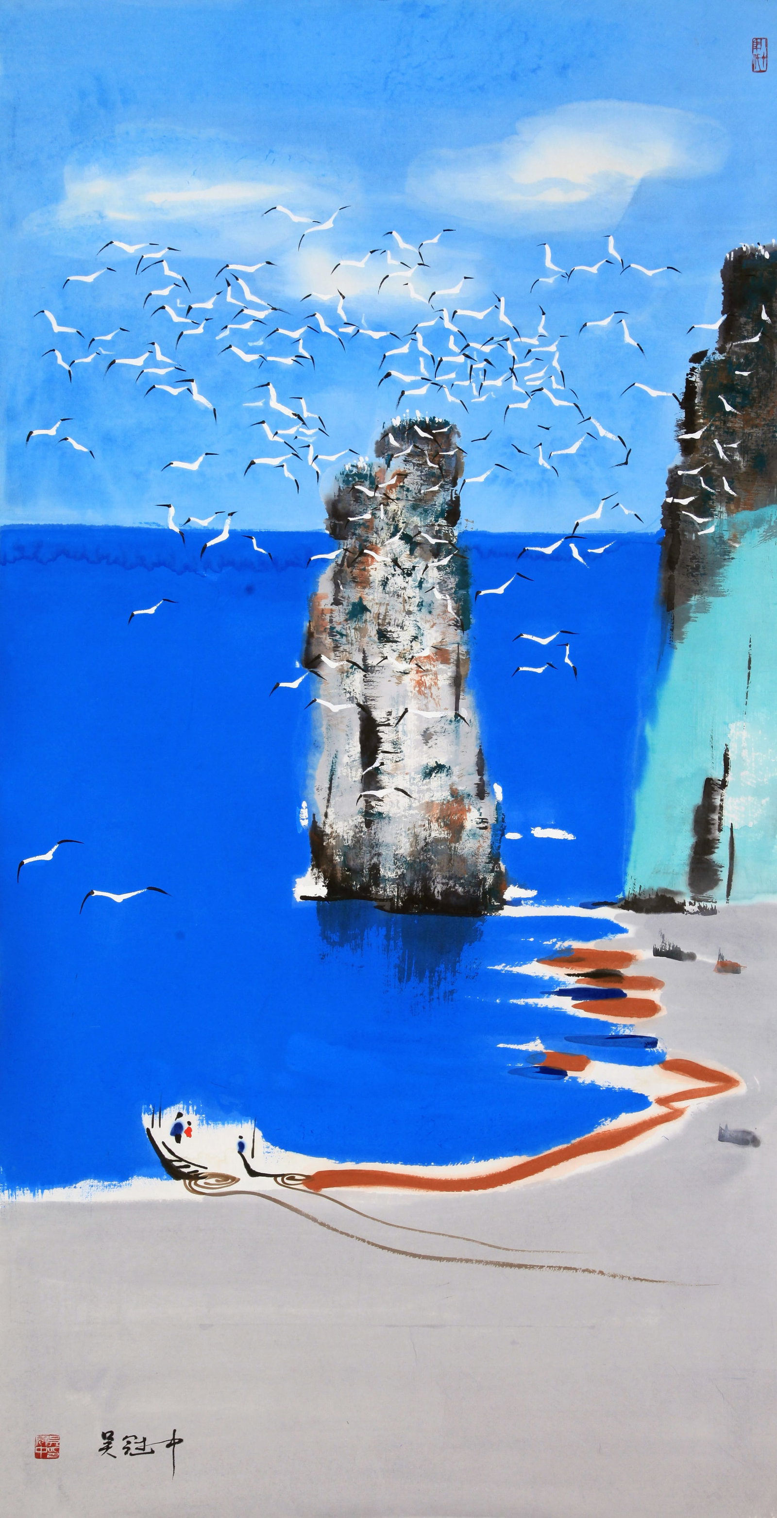 WU GUANZHONG (WU KUAN-CHUNG), ATTRIBUTED TO, SEAGULLS, MOUNTED FOR FRAMING (1 of 5)