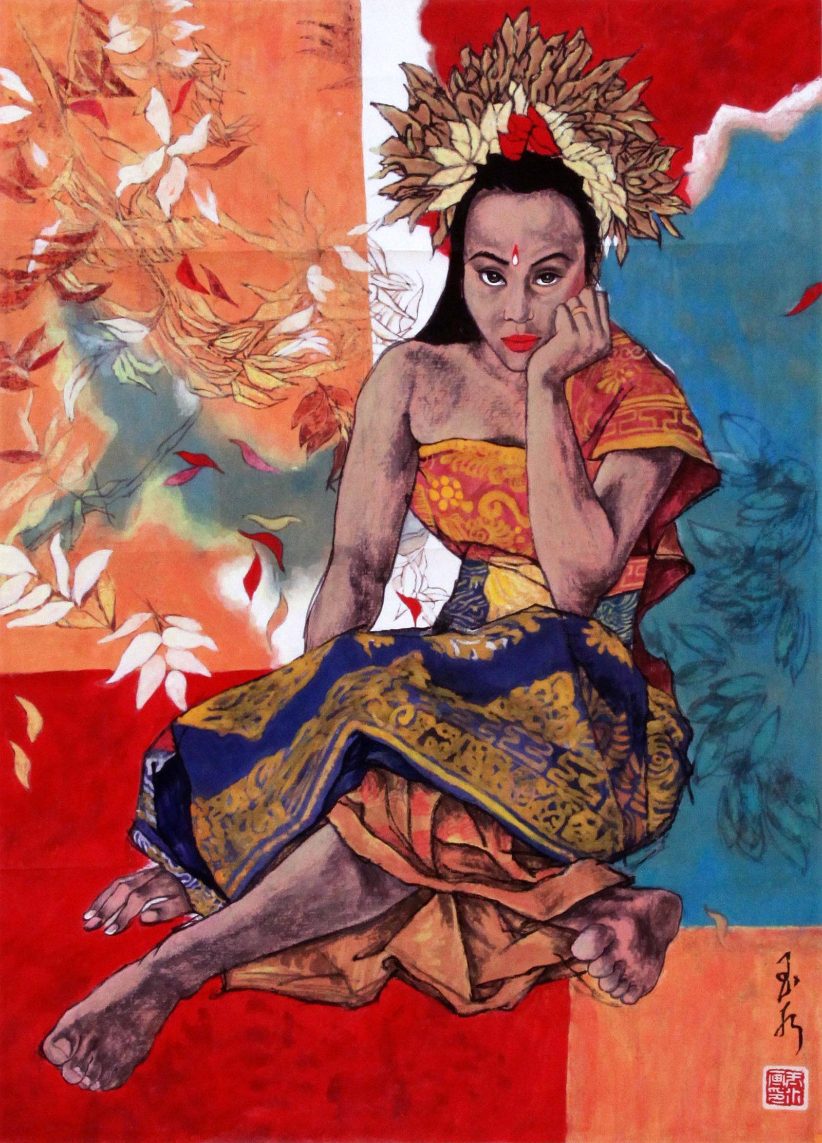 CAI YUSHUI, ATTRIBUTED TO, SEATED WOMAN, HANGING SCROLL: Attributed to Cai Yushui. Seated Woman. Ink and color on paper, hanging scroll. 61 x 43 cm. Condition: Creases to the mounting and painting; stains to the mounting.