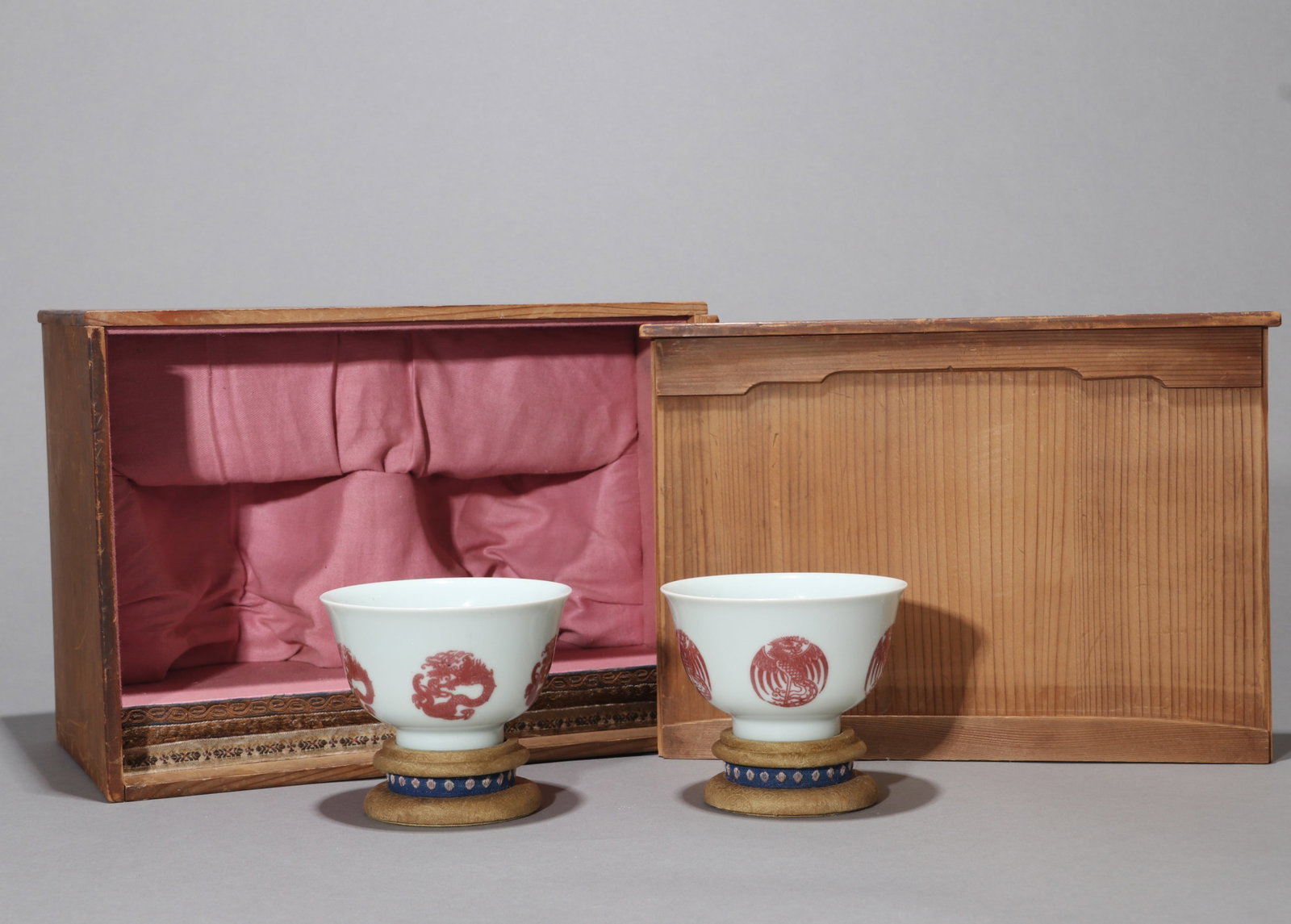 TWO UNDERGLAZE-RED 'DRAGON AND PHOENIX' BOWLS (1 of 11)