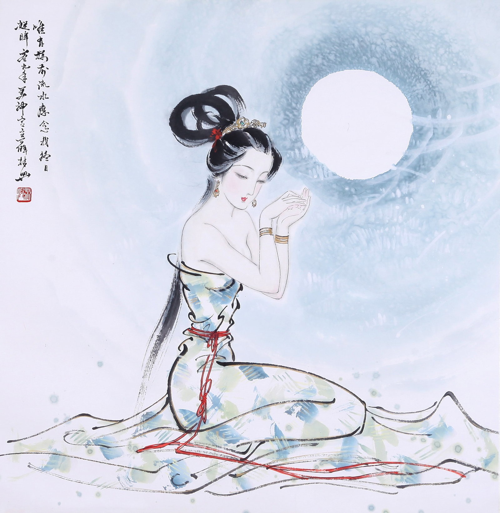 XUE LINXING, ATTRIBUTED TO, BEAUTY UNDER MOONLIGHT, MOUNTED FOR FRAMING (1 of 9)