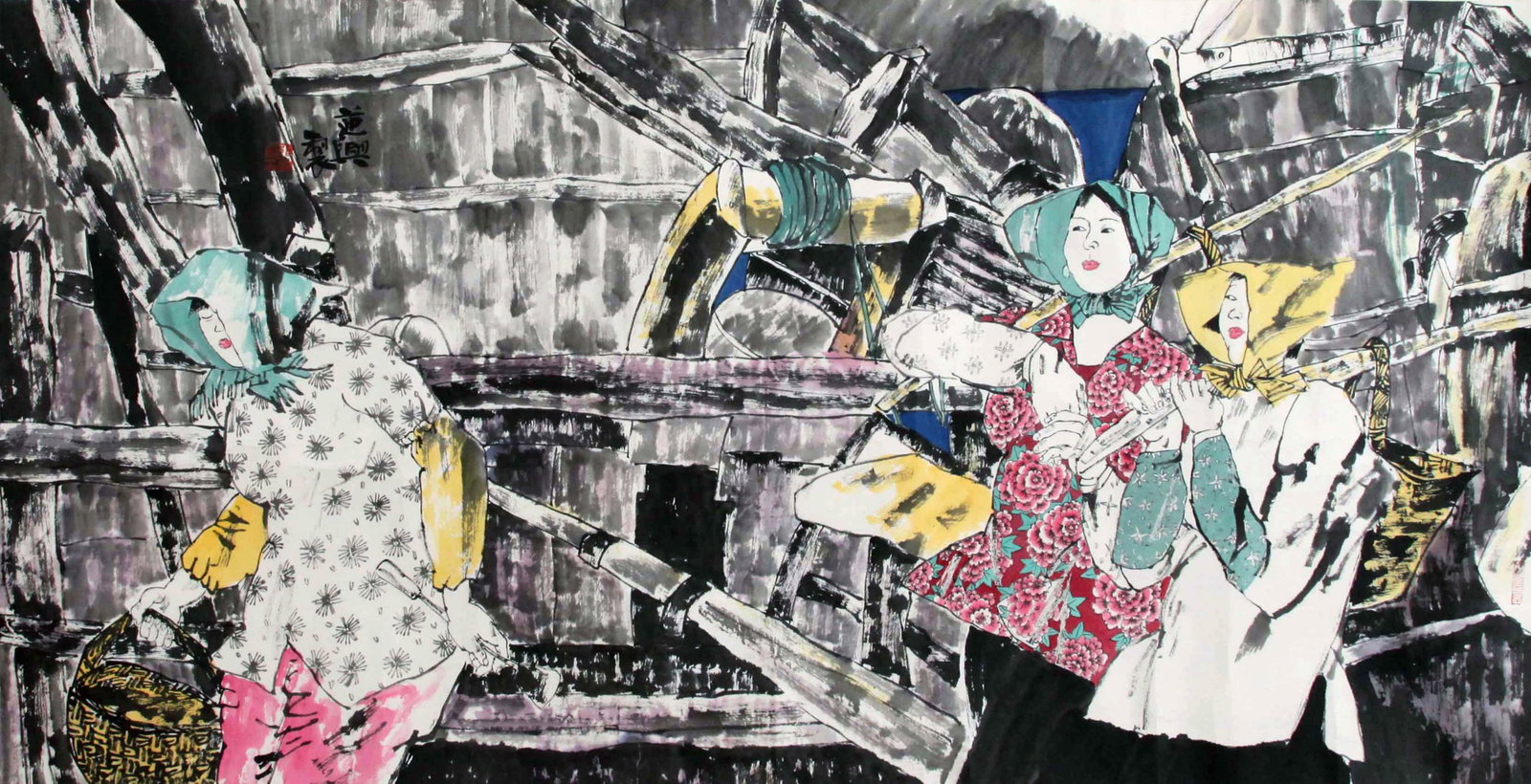 ZHANG DAOXING, ATTRIBUTED TO, THREE WOMEN, MOUNTED FOR FRAMING (1 of 4)