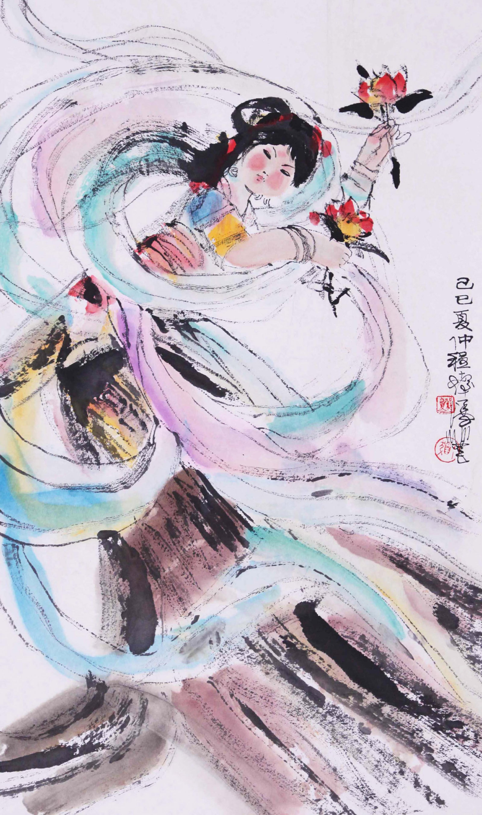 CHENG SHIFA, ATTRIBUTED TO, FLOWER OFFERING DANCE, MOUNTED FOR FRAMING (1 of 4)